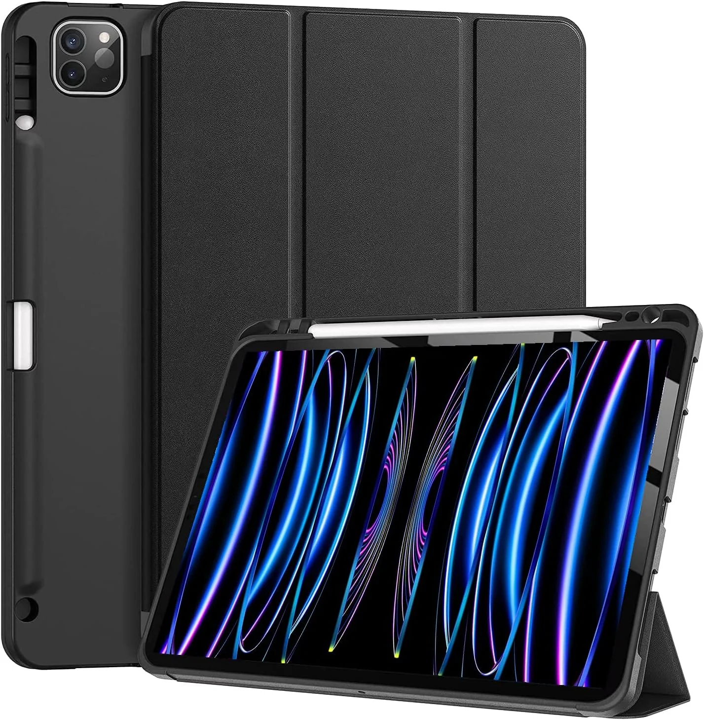 کاور هوشمند ProElite مناسب برای Apple iPad Pro 11 اینچ 2022/2021 نسل 4/3 [قابلیت خواب/بیدار شدن خودکار] [دارای جای قلم] [کاور نرم و انعطاف پذیر] سری Recoil - مشکی