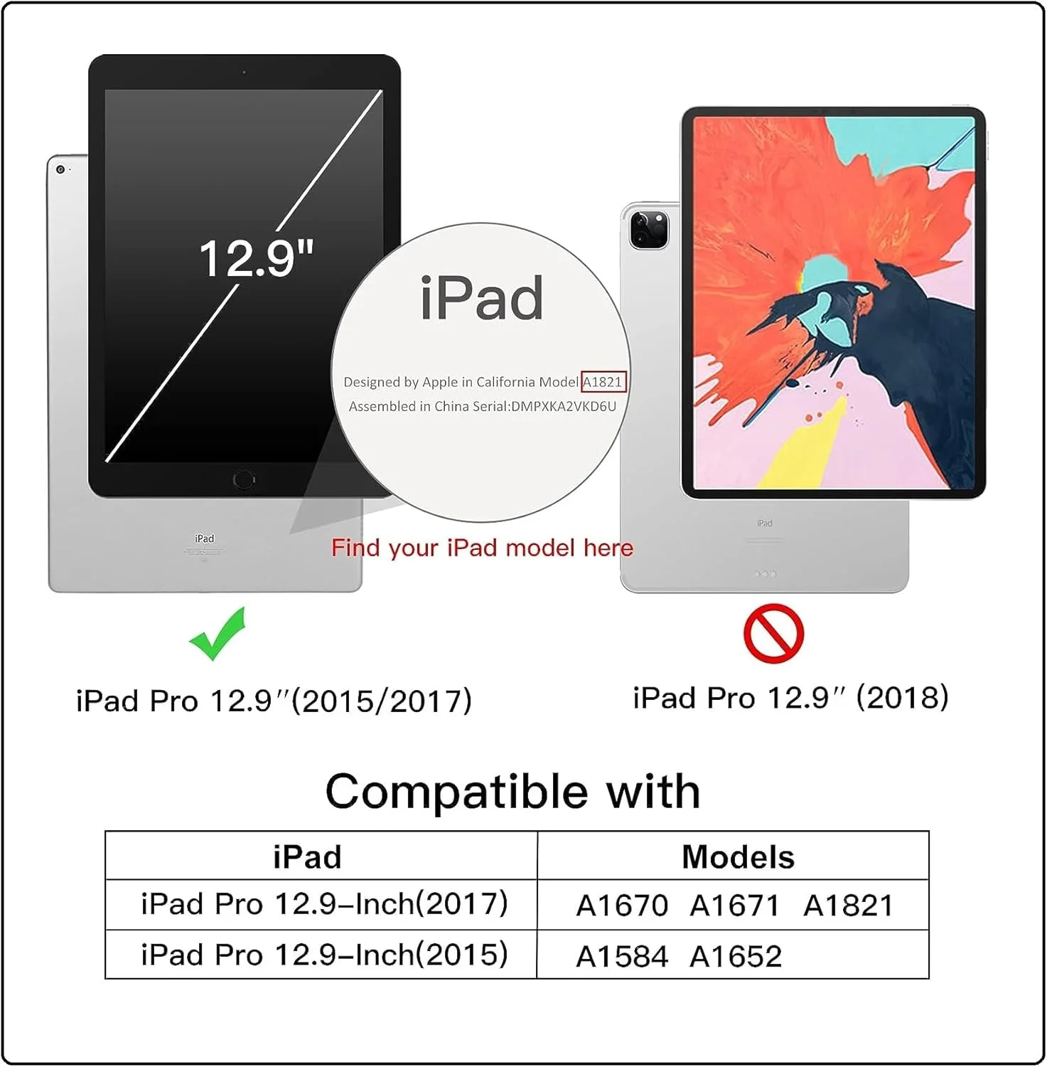 کاور آیپد پرو 12.9 اینچ eTECH (مدل 2015/2017، نسل 1/2)، کاور باریک تبلت با پوسته پشتی سخت محافظ و روکش تبلت نرم با قابلیت استند و بیدار/خواب خودکار (مشکی)