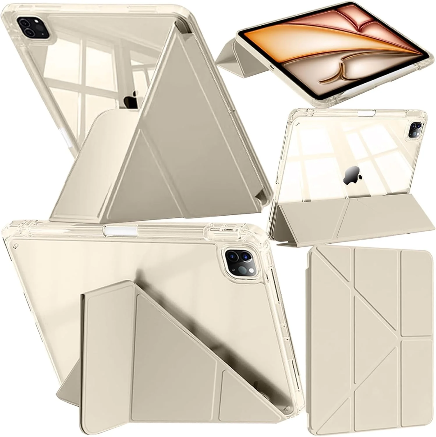 کاور A-BEAUTY سازگار با آیپد ایر 11 اینچ M3/M2 (2025/2024)، ایر نسل 5/4 سال 2022/2020، پرو 11 اینچ (2018-2022)، کاور شفاف با نگهدارنده قلم، استند سه تایی Y شکل، استارلایت