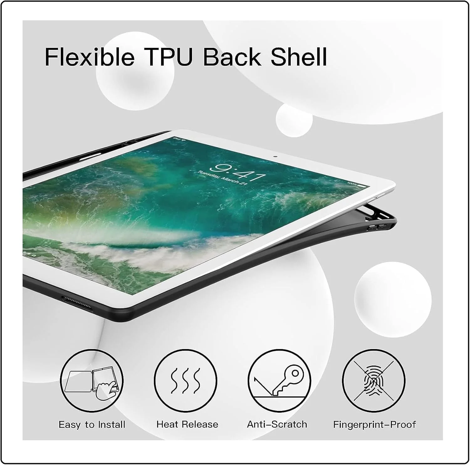 کاور آیپد پرو 12.9 اینچ eTECH (مدل 2015/2017، نسل 1/2)، کاور باریک تبلت با پوسته پشتی سخت محافظ و روکش تبلت نرم با قابلیت استند و بیدار/خواب خودکار (مشکی)