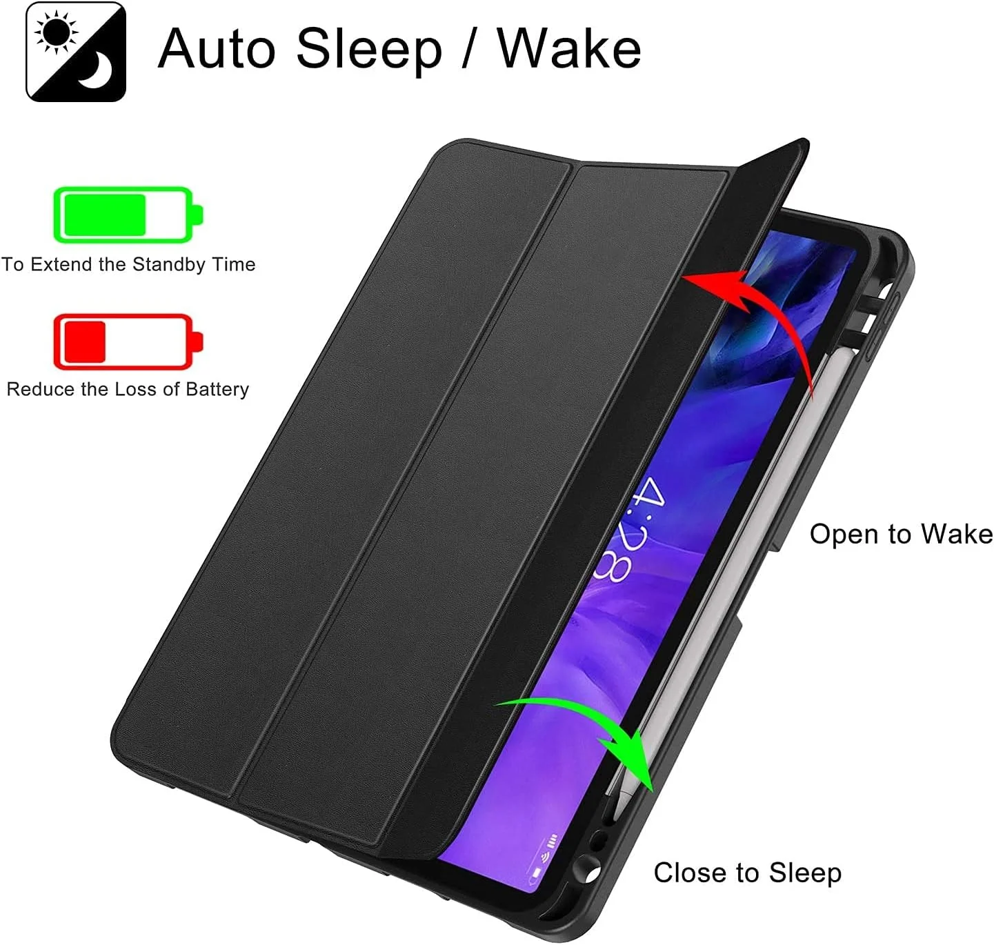 کاور هوشمند ProElite مناسب برای Apple iPad Pro 11 اینچ 2022/2021 نسل 4/3 [قابلیت خواب/بیدار شدن خودکار] [دارای جای قلم] [کاور نرم و انعطاف پذیر] سری Recoil - مشکی