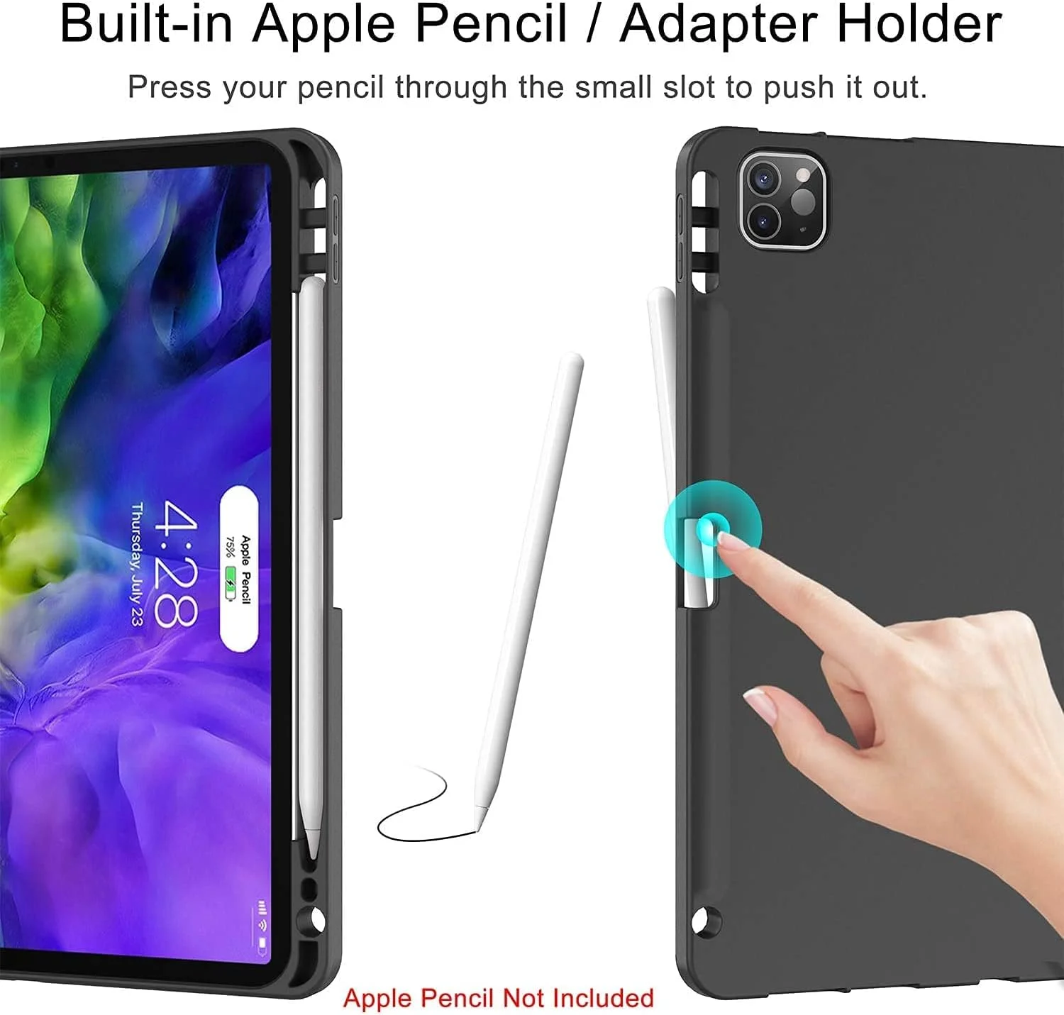 کاور پرو Elite مناسب برای آیپد پرو ۱۳ اینچ ۲۰۲۴، کاور محافظ قلم برای آیپد پرو ۱۳ M4 2024 به همراه جای قلم [کاور نرم و انعطاف پذیر] سری Recoil - مشکی