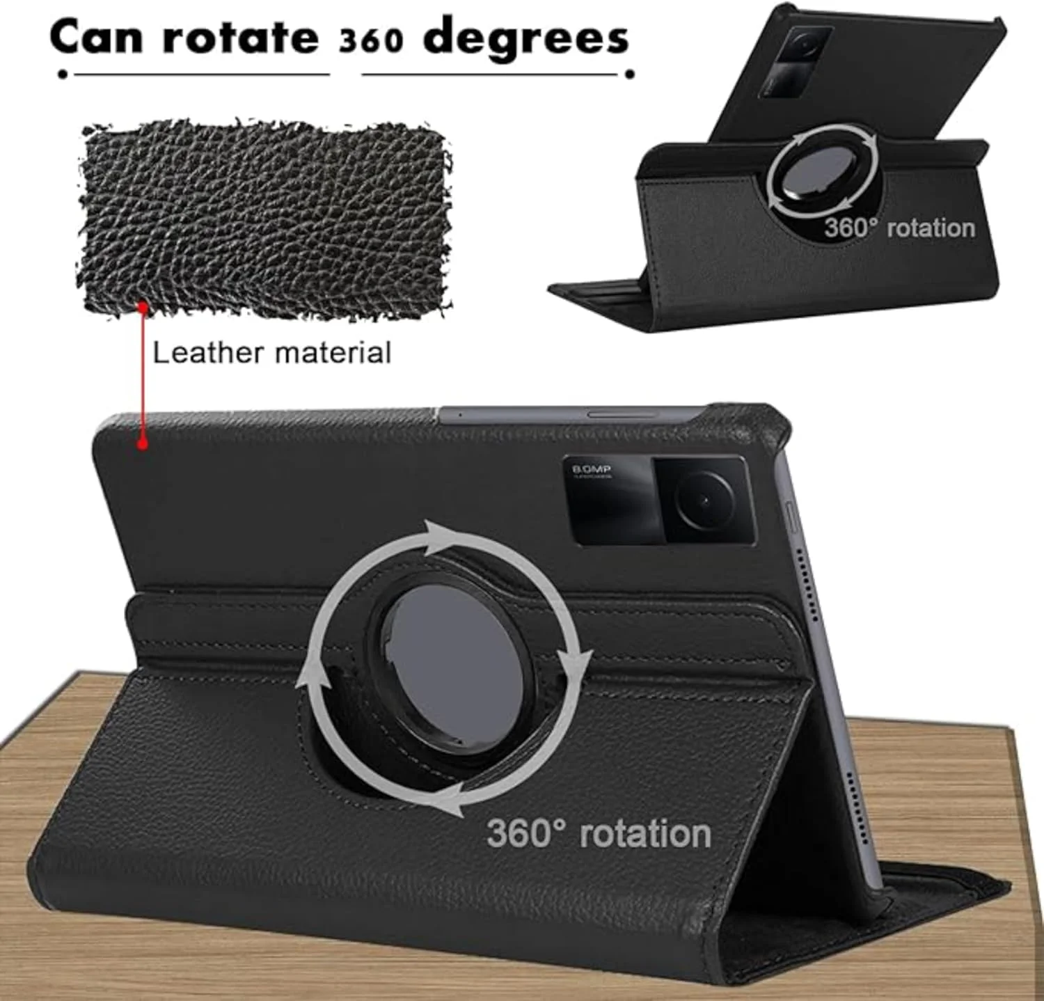 کیف نسلین سازگار با شیائومی ردمی پد SE 11 اینچ 2023، کیف چرمی PU، محافظ تبلت چرخشی 360 درجه با قابلیت تنظیم چند زاویه برای ردمی پد SE 11 اینچ (مشکی)