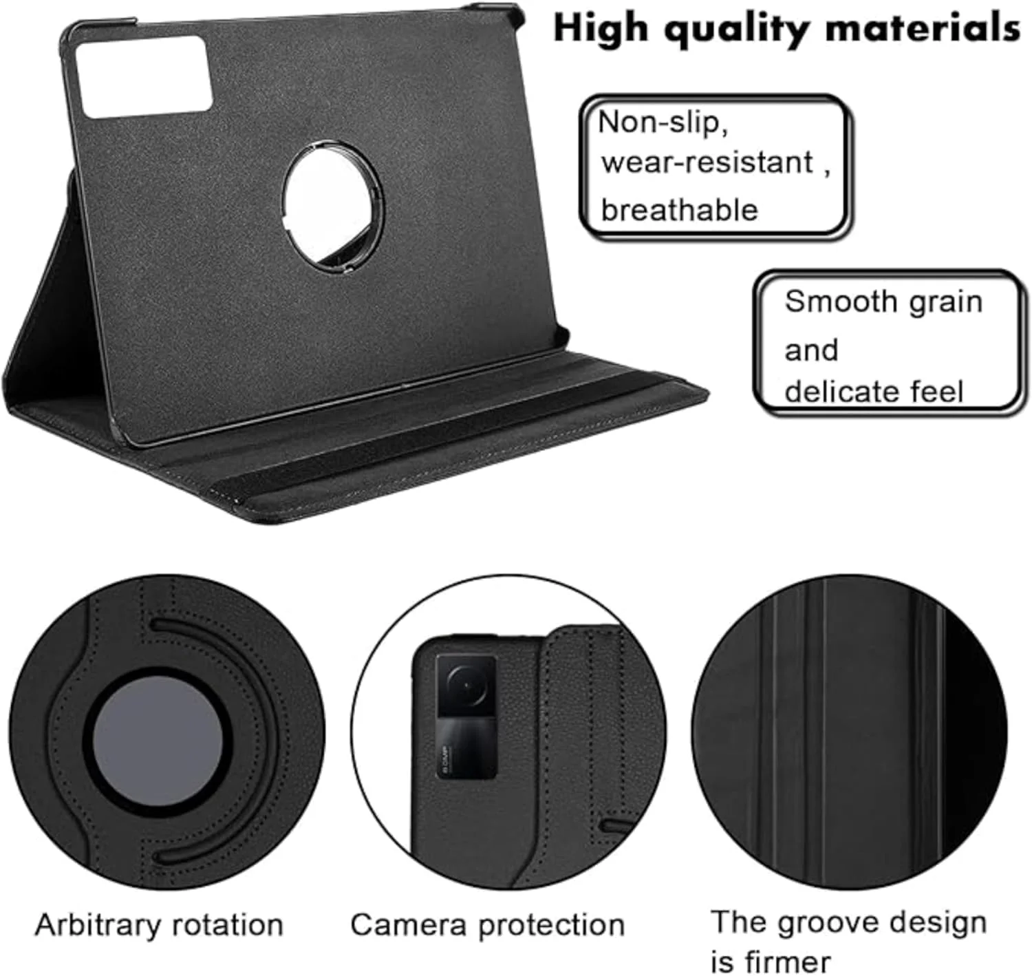 کیف نسلین سازگار با شیائومی ردمی پد SE 11 اینچ 2023، کیف چرمی PU، محافظ تبلت چرخشی 360 درجه با قابلیت تنظیم چند زاویه برای ردمی پد SE 11 اینچ (مشکی)