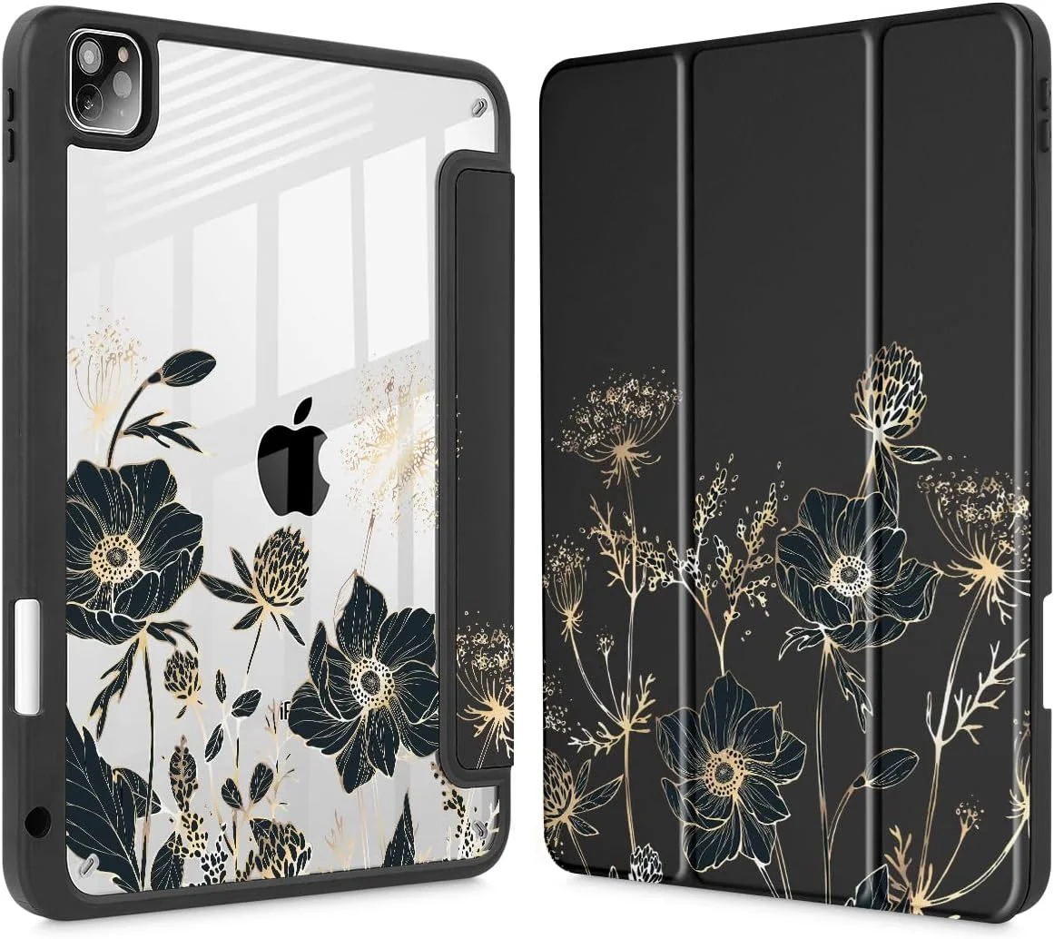 کاور May Chen برای آیپد پرو 11 اینچ M2 نسل 4 سال 2022، آیپد پرو 11 نسل 3/2/1، با پوشش پشتی شفاف ضد ضربه [دارای جای قلم داخلی، حالت خواب/بیدار خودکار، طرح گلدار انتزاعی]