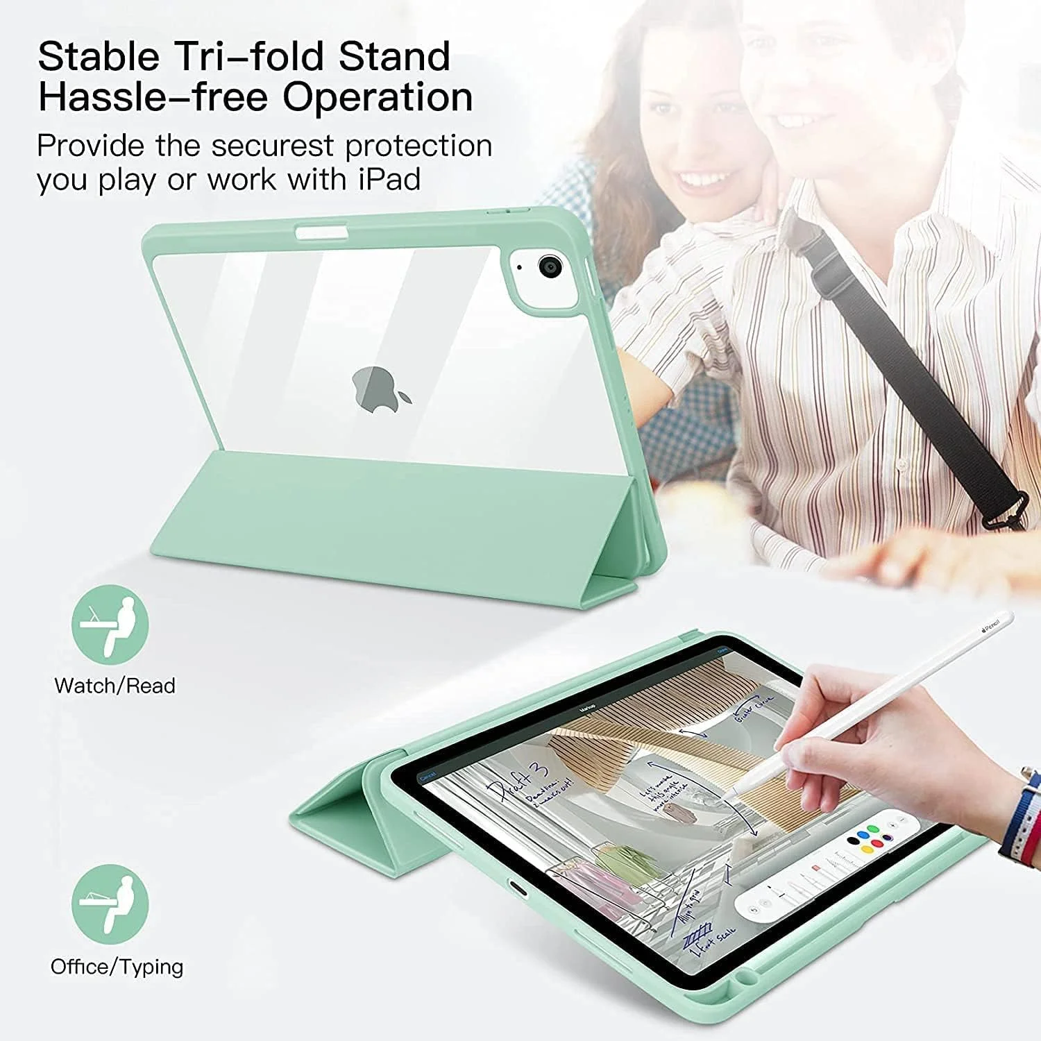 کاور محافظ هیبریدی آهنربایی جداشدنی ProElite برای آیپد 10.2 اینچ 2021 نسل 9/8/7 به همراه جای قلم، یاسی [پشت شفاف]