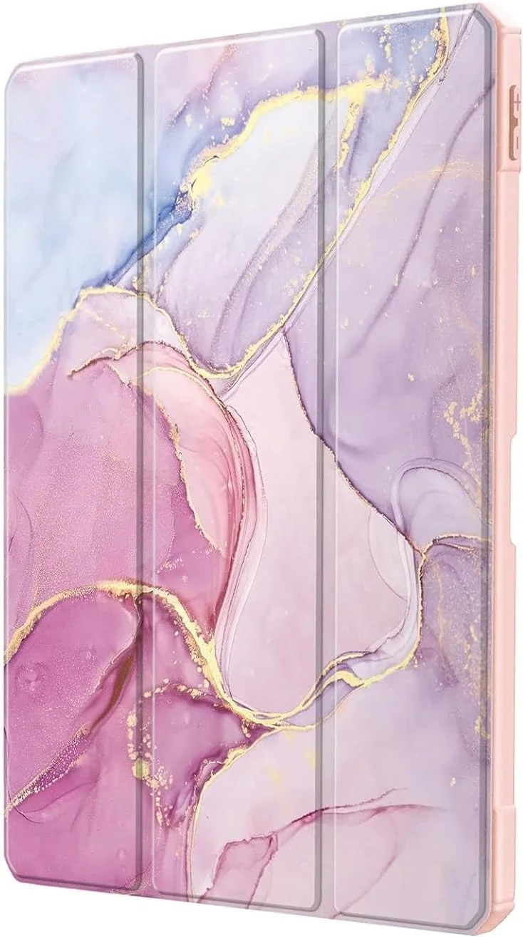 کاور محافظ ProElite برای آیپد نسل 10 اپل، کاور شفاف با جای قلم برای آیپد نسل 10، طرح سنگ مرمر صورتی رز