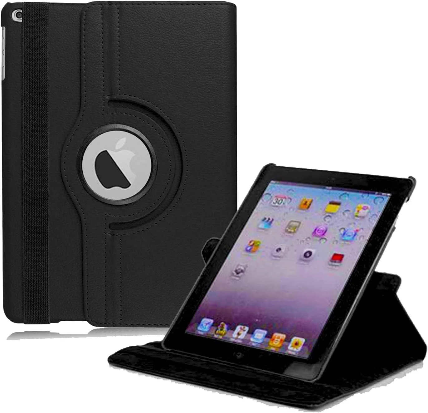 SmartGrist Compatible with iPad 2018 9.7" - iPad Air 2 Leather Case - 360 Degree Rotating Stand Smart Cover with Auto Sleep Wake for Apple iPad Air or New iPad 9.7 Inch 2017 Tablet - Black