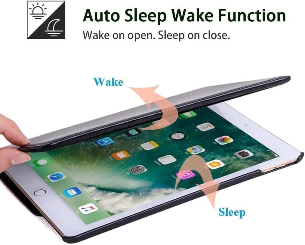 SmartGrist Compatible with iPad 2018 9.7" - iPad Air 2 Leather Case - 360 Degree Rotating Stand Smart Cover with Auto Sleep Wake for Apple iPad Air or New iPad 9.7 Inch 2017 Tablet - Black