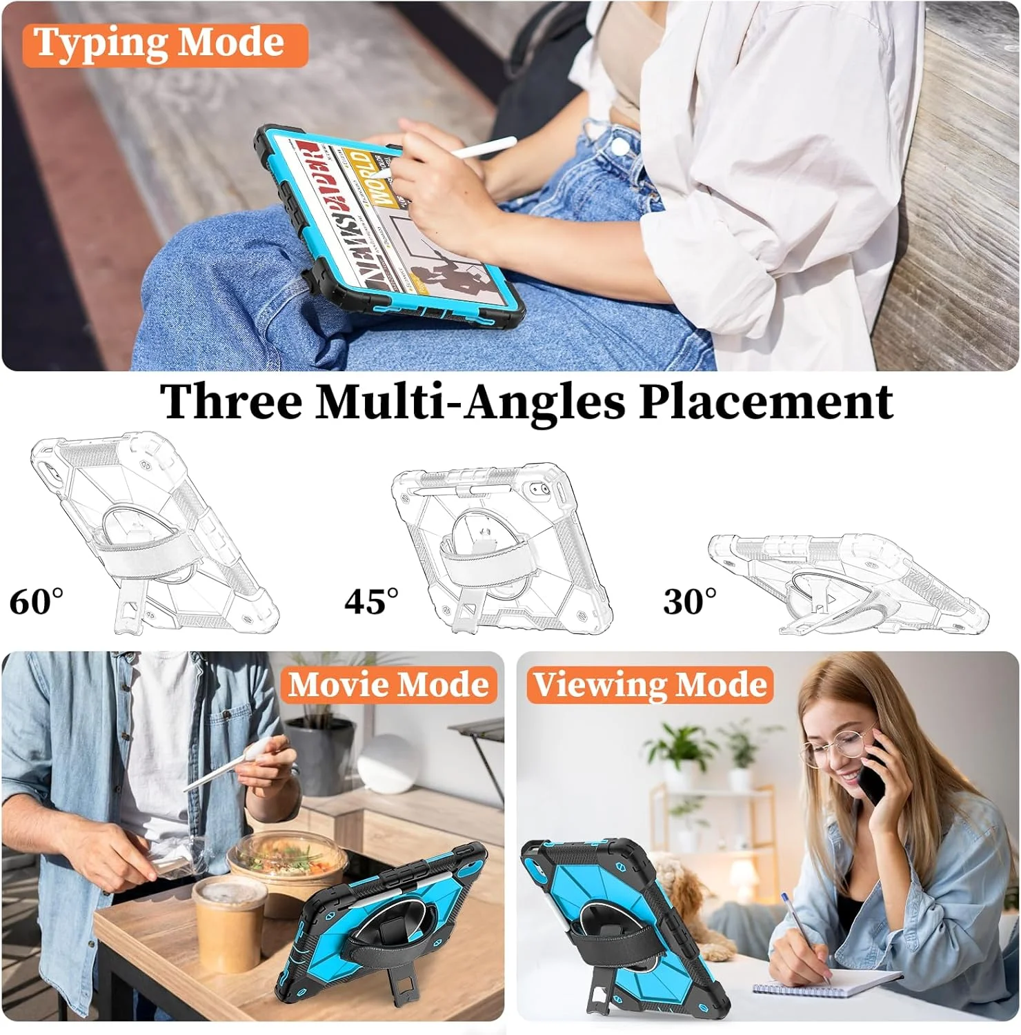 کیف نیتوپای مناسب برای آیپد نسل دهم 10.9 اینچ 2022 / کیف آیپد A16 11 اینچ 2025 به همراه محافظ صفحه نمایش، کاور نسل دهم مناسب کودکان، جای مداد، استند چرخان 360 درجه و بند شانه، مشکی آبی