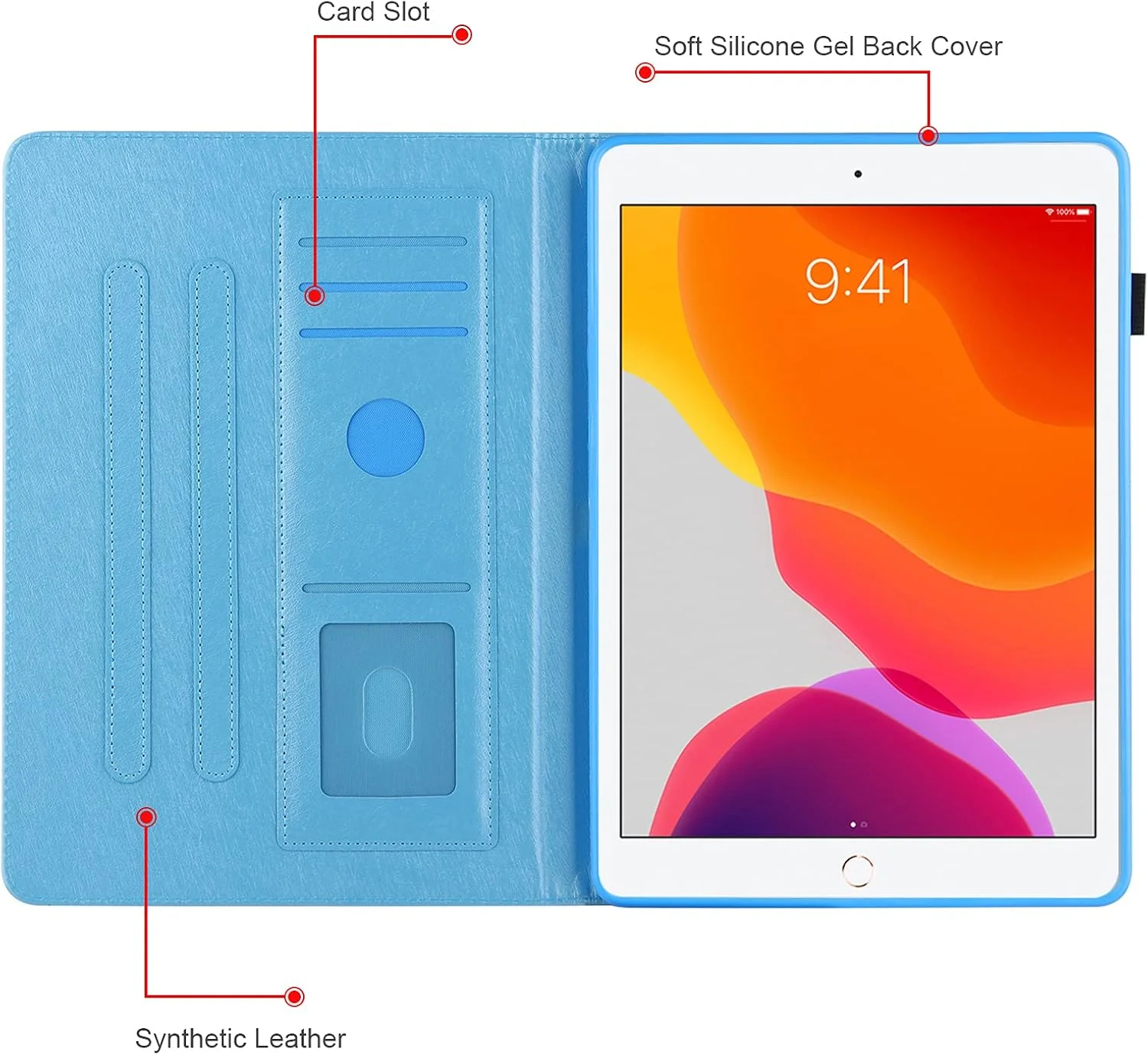 کیف محافظ آیپد نسل 8 Dteck، کیف آیپد نسل 7، جلد هوشمند باریک و ممتاز چرمی PU با قابلیت بیدار/خواب خودکار برای تبلت 10.2 اینچی اپل آیپد، طرح سنگ مرمر آبی