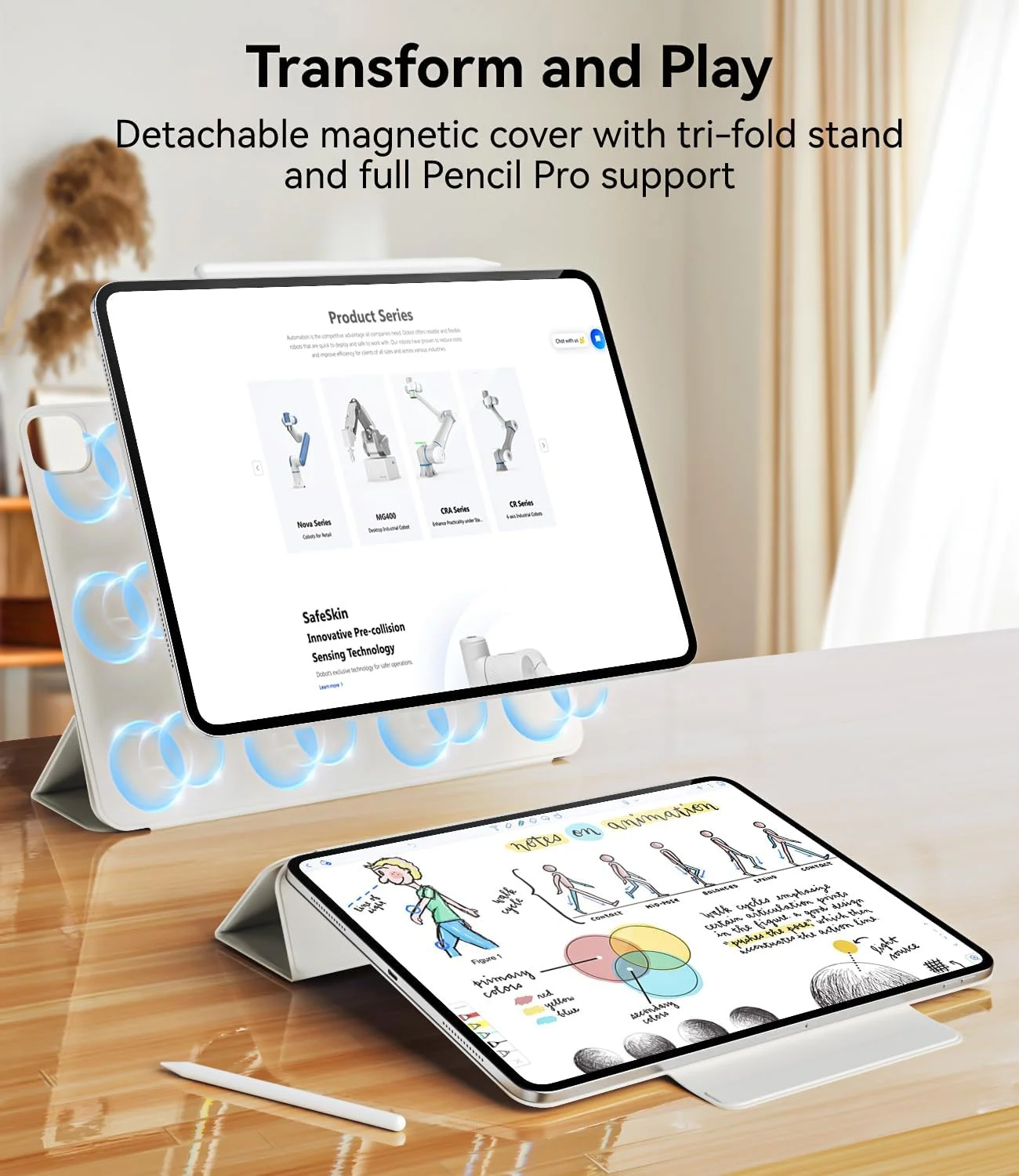 کاور مغناطیسی JKSML برای آیپد پرو 11 اینچ M4 2024، کاور نازک سه تایی تاشو با قابلیت پشتیبانی از Pencil Pro/USB-C، حالت خواب/بیدار خودکار، چرم PU ضد لغزش و ضد خش، کرم سفید