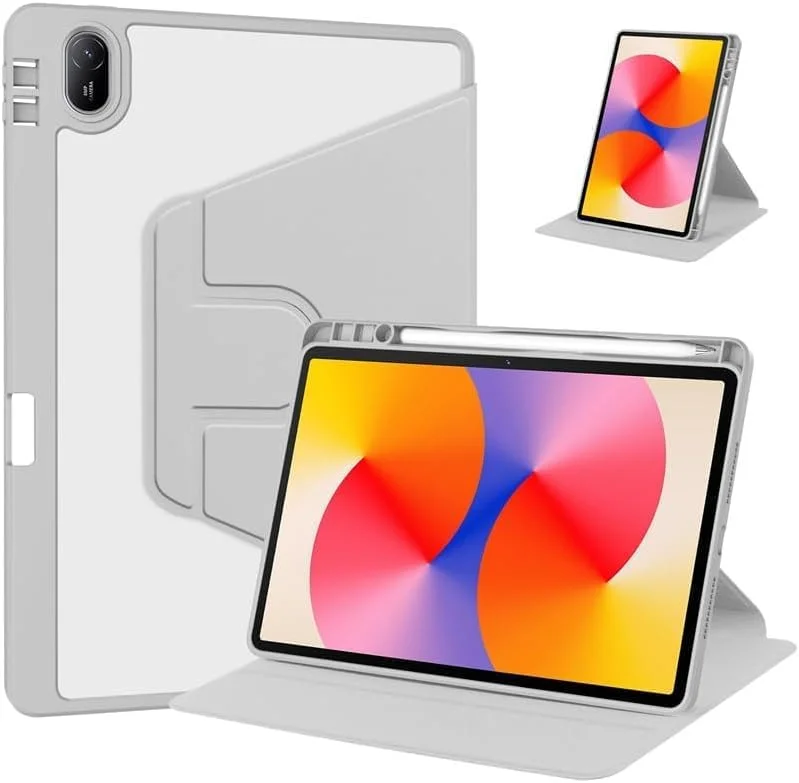 کیف چرخشی GBUFIYSN برای Huawei MatePad SE 11 اینچ 2024 با جای قلم، چرخش 360 درجه، پایه محافظ تبلت هوشمند، جلد باریک و سخت، پشت شفاف، حالت بیدار/خواب خودکار (خاکستری)