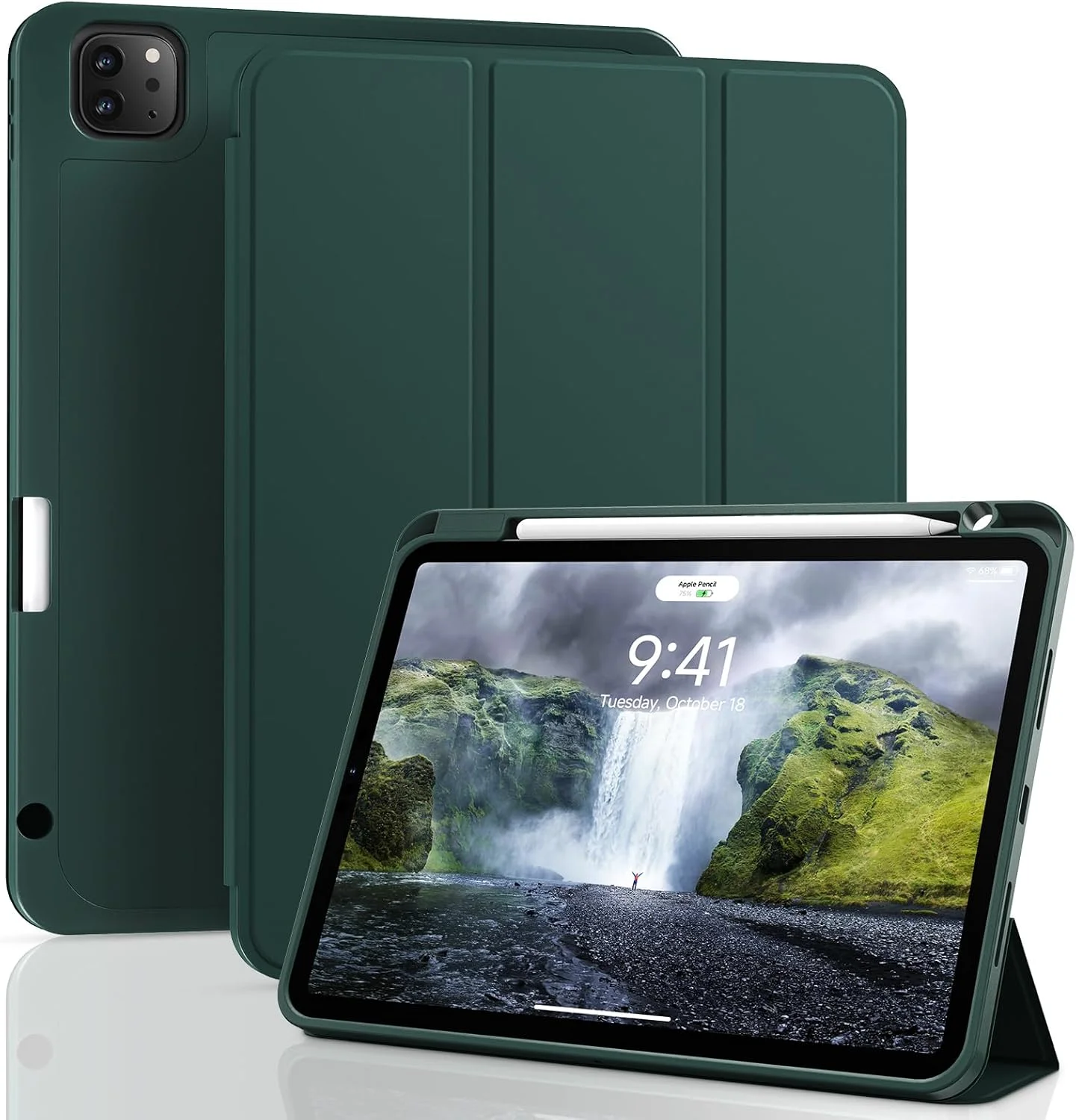 کیف محافظ آیپد پرو ۱۱ اینچ نسل ۴/۳/۲ با جای قلم، کاور هوشمند مغناطیسی برای آیپد پرو ۱۱" ۲۰۲۲/۲۰۲۱/۲۰۲۰/۲۰۱۸، کیف محافظ تبلت ضد ضربه با قابلیت بیدار/خواب خودکار (سبز نیمه شب)