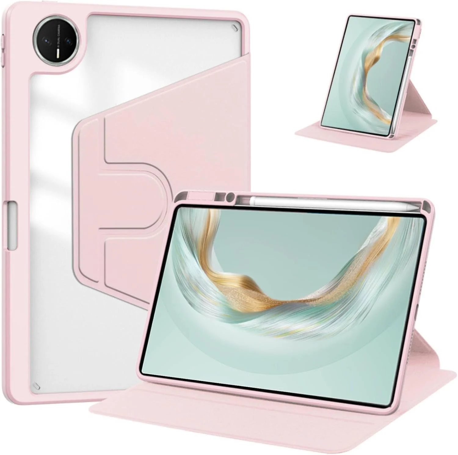 کاور ترکیبی Vurtboly سازگار با Huawei MatePad Pro 12.2 اینچ 2025/2024، کاور PC سخت چند زاویه ای اکریلیک شفاف با جای قلم و استند محافظ برای Huawei MatePad Pro 12.2 اینچ 2025 (صورتی)