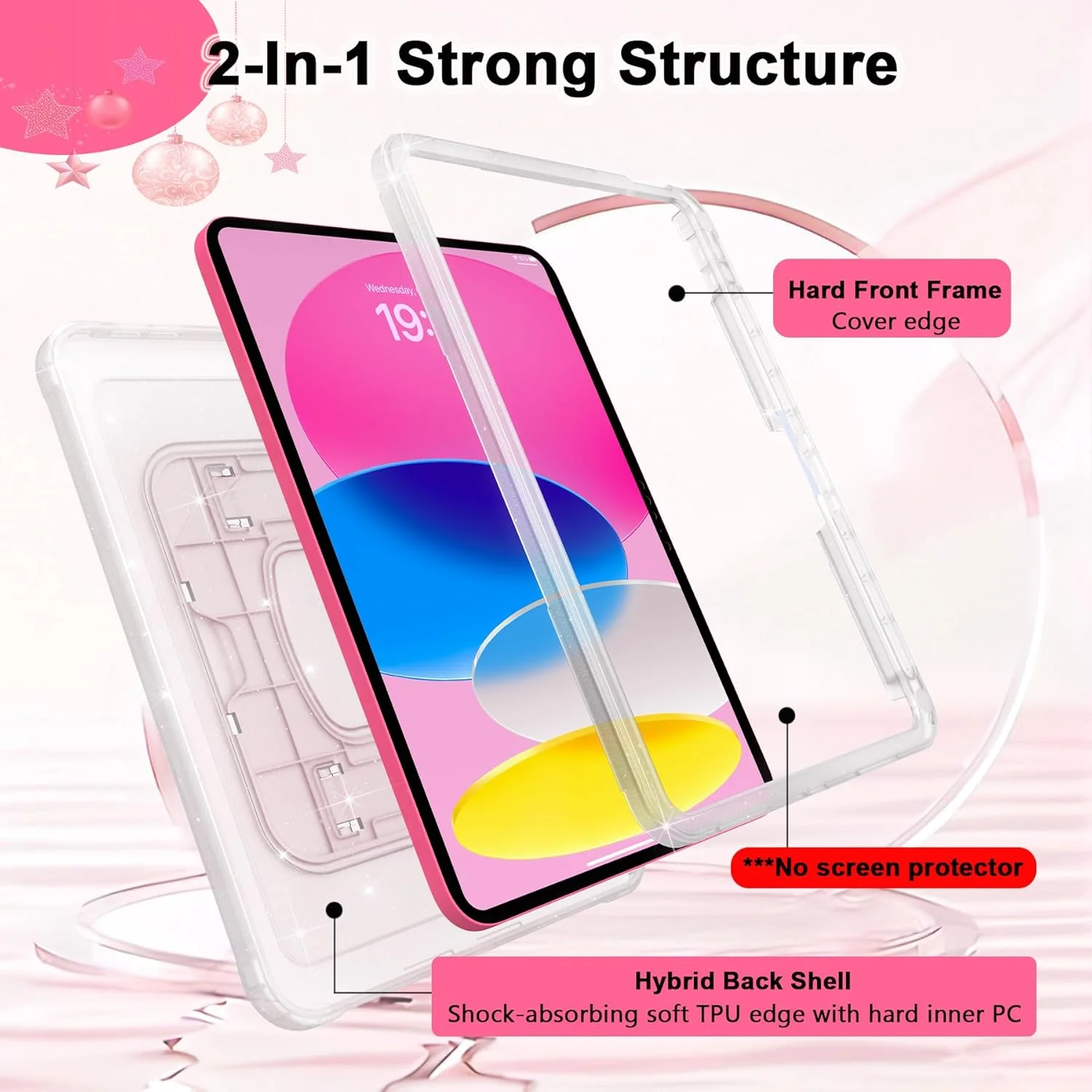 کاور محافظ CCMAO مناسب برای آیپد A16 نسل 11 و آیپد نسل 10، پشت شفاف اکلیلی درخشان، پایه بزرگتر، جای قلم، کاور محافظ ضد ضربه برای کودکان دخترانه، اکلیلی شفاف