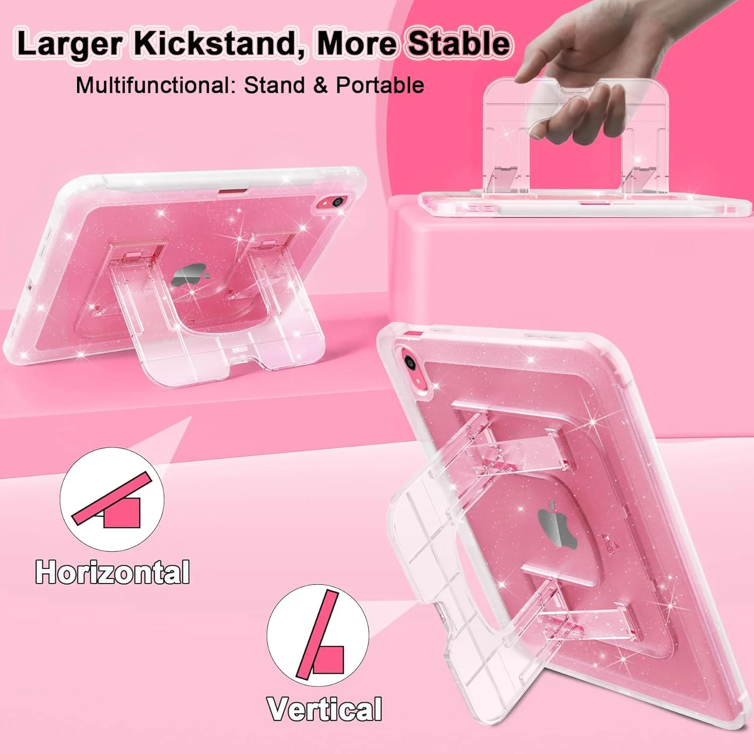 کاور محافظ CCMAO مناسب برای آیپد A16 نسل 11 و آیپد نسل 10، پشت شفاف اکلیلی درخشان، پایه بزرگتر، جای قلم، کاور محافظ ضد ضربه برای کودکان دخترانه، اکلیلی شفاف