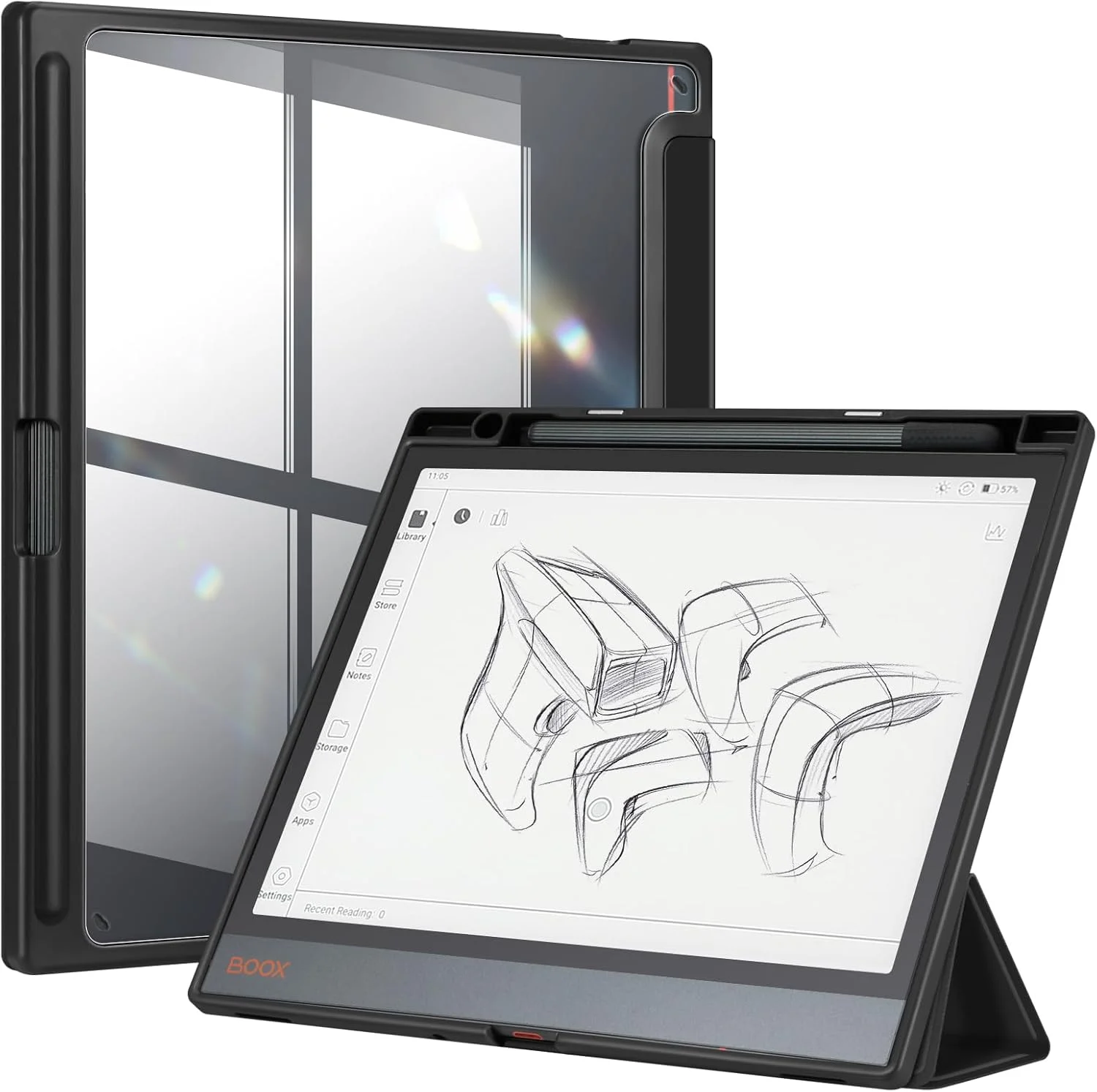 کیف محافظ Fintie برای تبلت 10.3 اینچی BOOX Note Air3 C/Note Air 3 B/W E Ink ePaper 2023 - کاور باریک هیبریدی با [نگهدارنده مداد داخلی] و پشت شفاف، حالت خواب/بیدار خودکار، مشکی