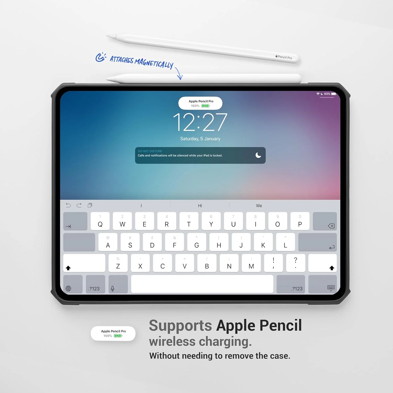 کاور آیپد پرو tineeOWL (2024) M4، کاور فوق العاده نازک مات شفاف، پشتیبانی از شارژ قلم اپل، بامپر TPU (مشکی، پرو 11 اینچ (2024))