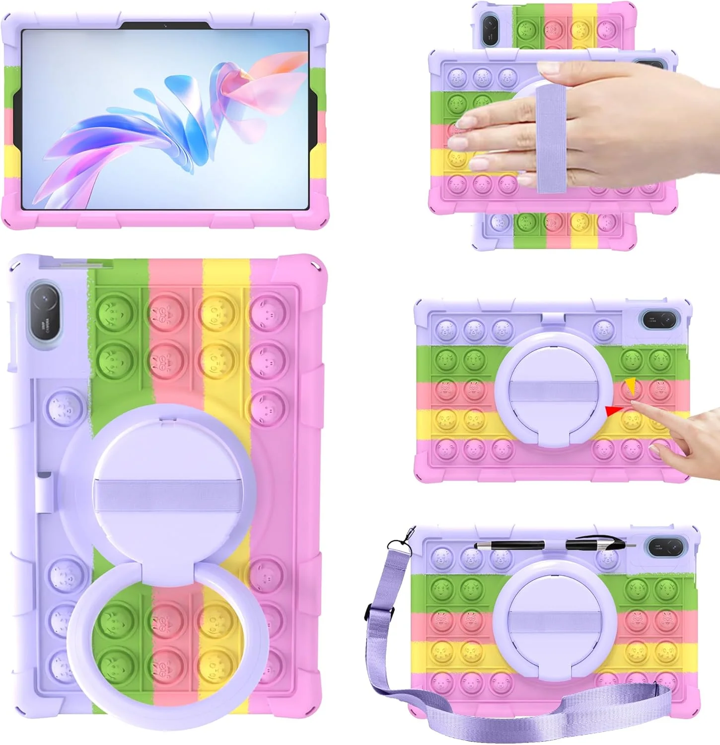 کاور EspZanthic برای Honor Pad X8a/Huawei MatePad SE 11 اینچ 2024، استند چرخان 360 درجه/بند دستی، کاور سیلیکونی ضد ضربه با بند شانه و قلم