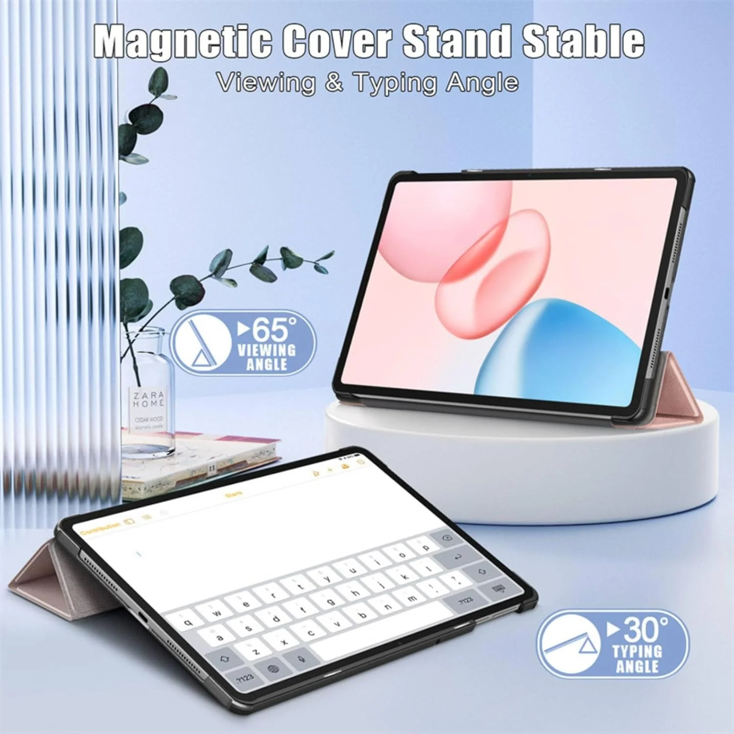 کاور نسلين سازگار با آنر پد 10 مدل 12.1 اینچ 2025، کاور محافظ سه تایی با پشت سخت و عملکرد خواب/بیدار خودکار، کاور محافظ باریک برای آنر پد 10 مدل 12.1 اینچ 2025 (رزگلد)