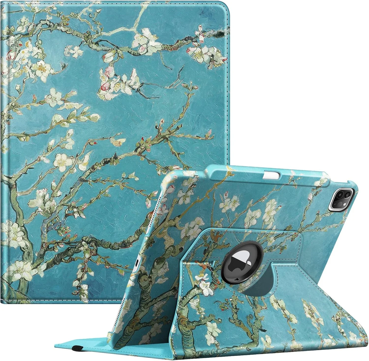 کیف چرخشی Fintie برای آیپد پرو 12.9 اینچی نسل ششم 2022 - کاور محافظ چرخان 360 درجه با نگهدارنده مداد، خواب/بیدار شدن خودکار، مناسب برای آیپد پرو 12.9 اینچی نسل 5/4/3، شکوفه