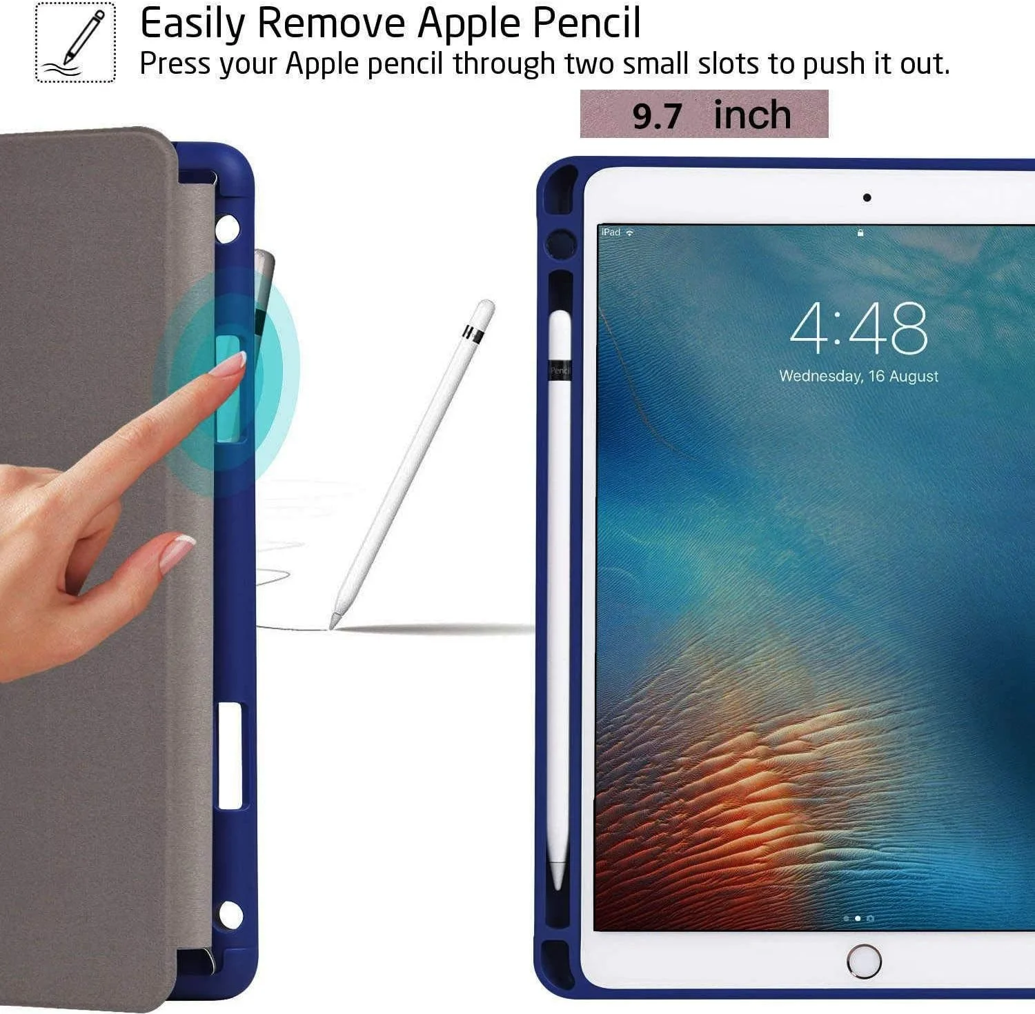 کاور هوشمند فوق سبک TPU با قابلیت بیدار شدن/خواب خودکار و جایگاه قلم اپل، سازگار با آیپد 9.7 اینچ 2018/2017، آبی