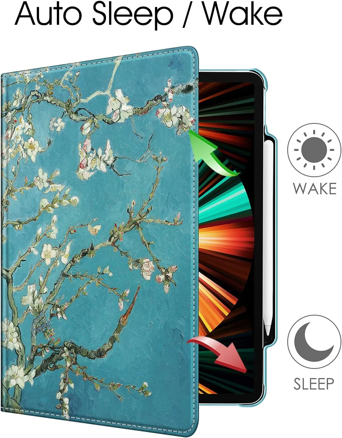 کیف چرخشی Fintie برای آیپد پرو 12.9 اینچی نسل ششم 2022 - کاور محافظ چرخان 360 درجه با نگهدارنده مداد، خواب/بیدار شدن خودکار، مناسب برای آیپد پرو 12.9 اینچی نسل 5/4/3، شکوفه