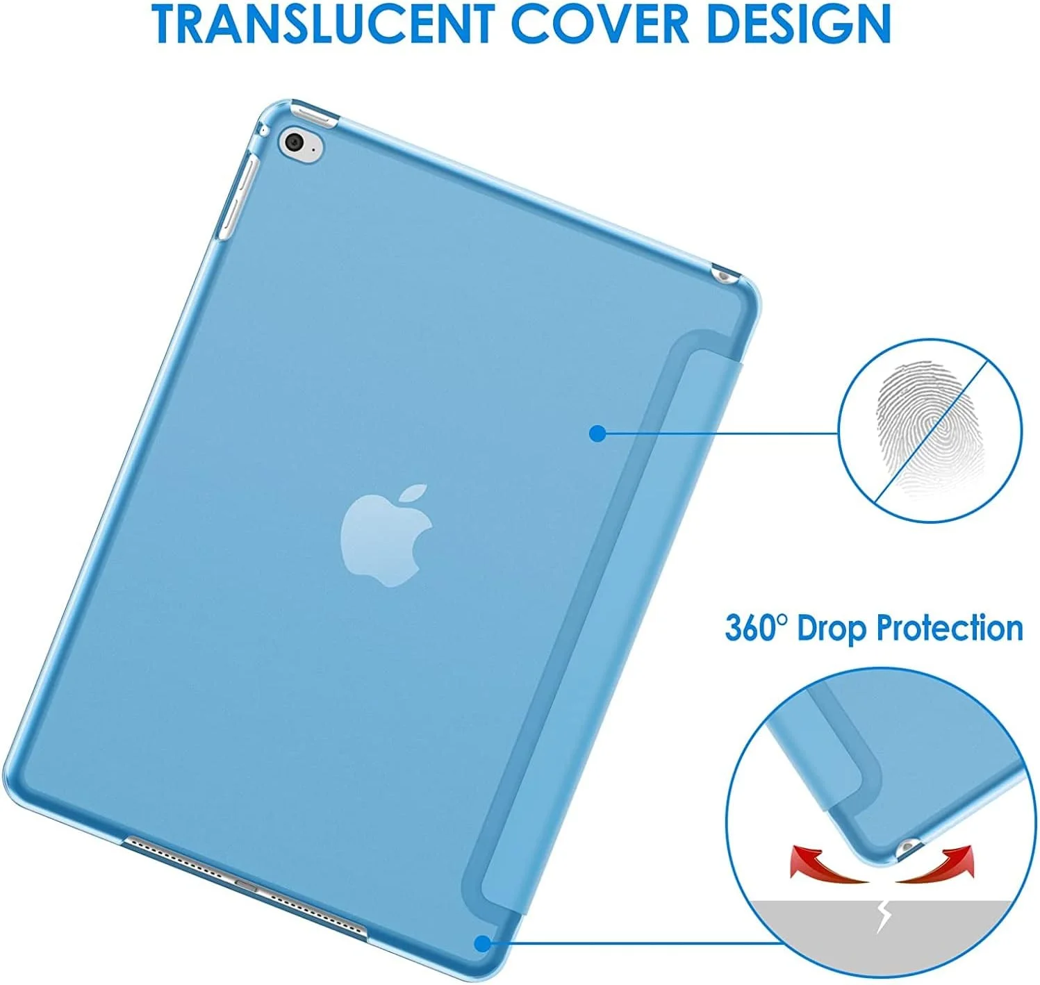کاور محافظ آیپد ایر 2 (مناسب برای مدل 2014) (غیر قابل استفاده برای آیپد ایر نسخه 1)، کاور محافظ باریک و سبک با پوشش پشتی نیمه شفاف مات مناسب برای اپل/آیپد ایر 2 مدل: (A1566/A1567) - آبی