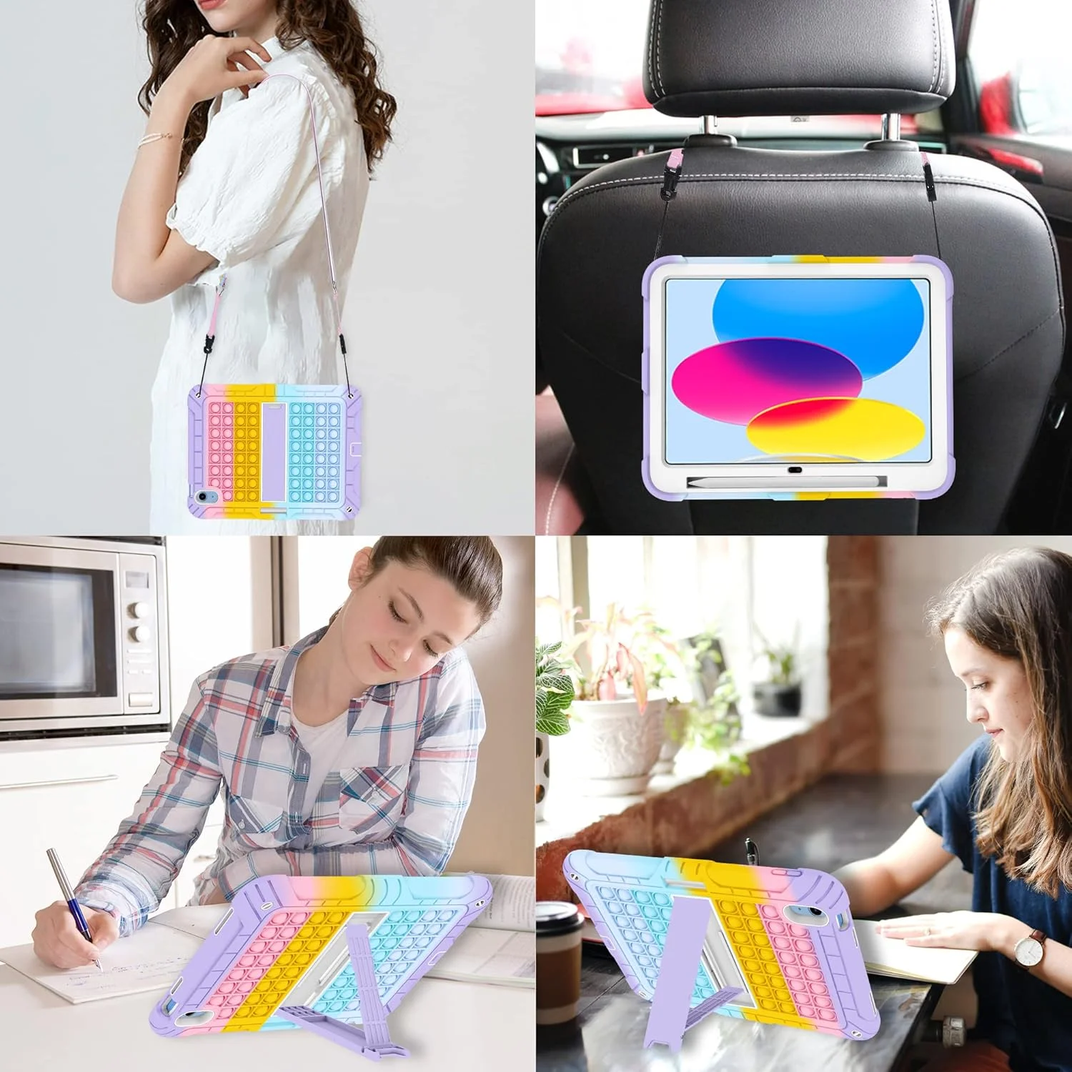 کاور محافظ آیپد 10/11 (A16) نسل دهم 10.9 اینچی 2022/2025 هریز با جای مداد و بند شانه، کاور محافظ ضد ضربه و مقاوم آیپد نسل دهم A2757/A2777 با پایه نگهدارنده مناسب کودکان دختر و پسر