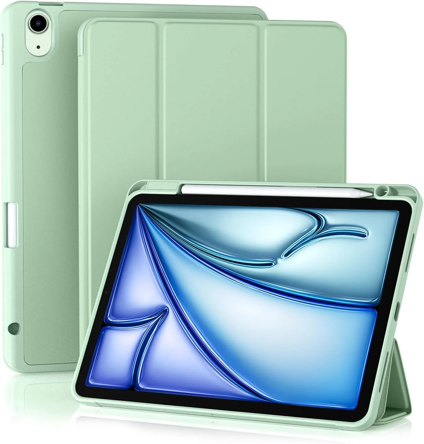 کاور Maledan برای آیپد ایر 6 11 اینچ 2024 M2/ آیپد ایر 5 4 (2022/2020 10.9 اینچ) با نگهدارنده قلم، کاور محافظ TPU نرم با قابلیت خواب/بیدار شدن خودکار، پشتیبانی از Apple Pencil Pro/2nd Gen/USB-C، سبز