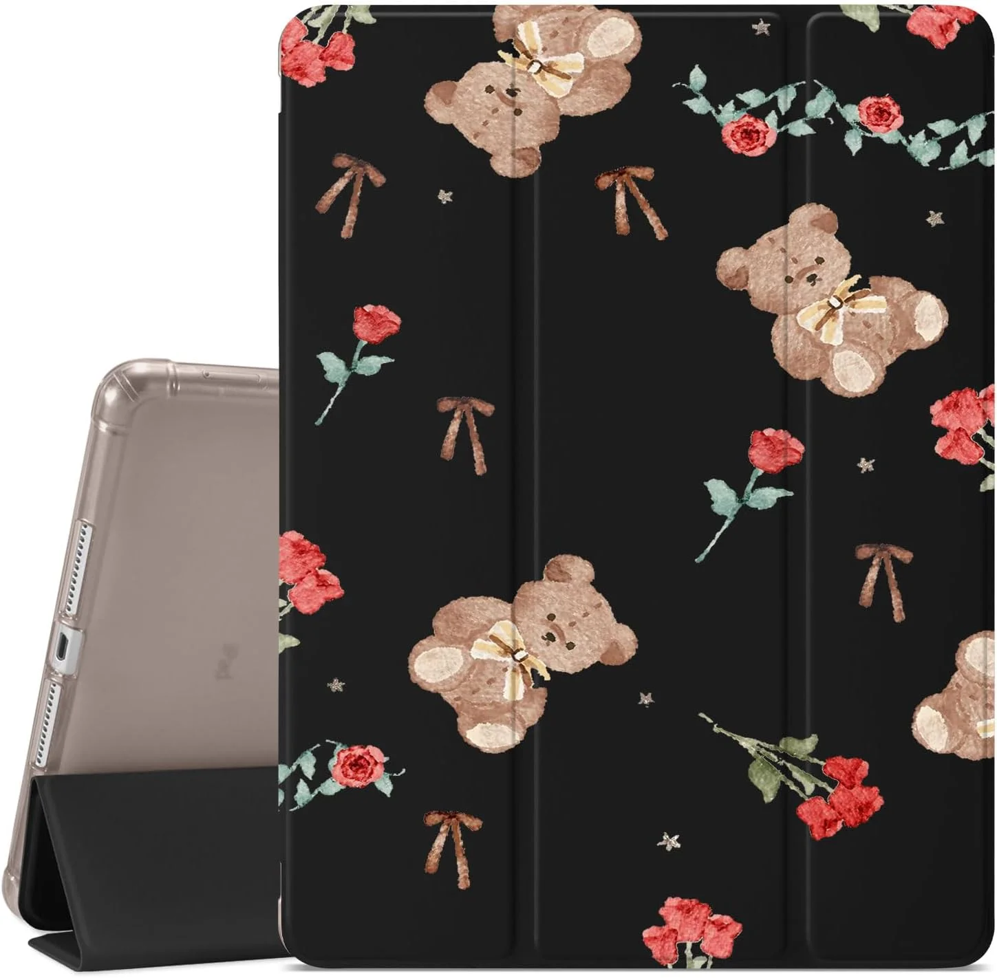 کاور آیپد پرو ۱۳ اینچ (M4) 2024 طرح خرس عروسکی بامزه، کاور محافظ دخترانه و پسرانه، دارای جای قلم، پشت TPU نرم شفاف و کاور سه تایی هوشمند تبلت برای بانوان (شماره مدل: A2925/A2926/A3007)