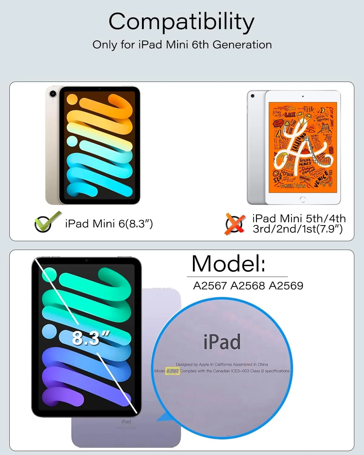 ZENLU iPad Mini 6th 7th Generation Case Removable Magnetic Folio Cover, Premium PU Leather, Multiple Angles Stand, Pencil Slot Charging Support, Full Protective Case for 8.3 inch iPad Mini 6 7 (White)