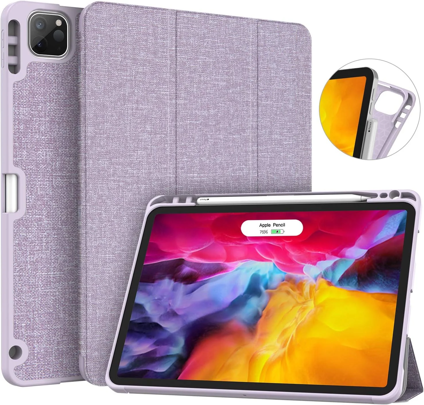 Soke New iPad Pro 11 Case 2020 & 2018 with Pencil Holder - [Full Body Protection + Apple Pencil Charging + Auto Wake/Sleep], Soft TPU Back Cover for 2020 iPad Pro 11 inch S-11BW20-Violet