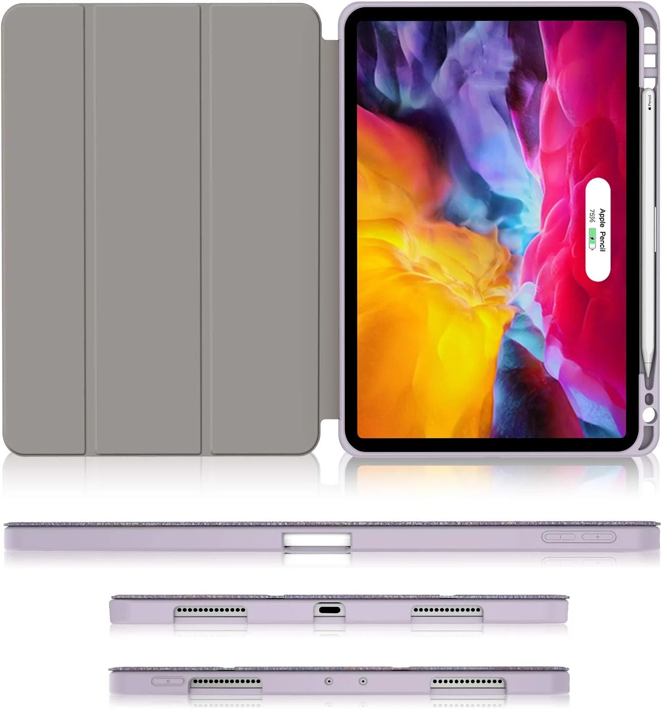 Soke New iPad Pro 11 Case 2020 & 2018 with Pencil Holder - [Full Body Protection + Apple Pencil Charging + Auto Wake/Sleep], Soft TPU Back Cover for 2020 iPad Pro 11 inch S-11BW20-Violet