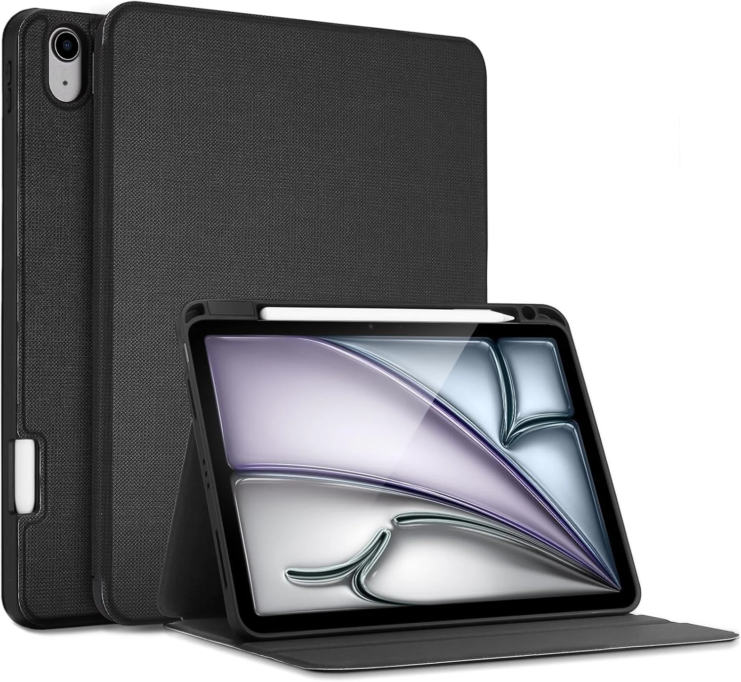 کیف باریک پروکیس برای آیپد ایر ۱۱ اینچ M3 2025 و M2 2024/10.9 اینچ نسل ۵/۴ ۲۰۲۲/۲۰۲۰، کاور محافظ استند دار Smart Folio با نگهدارنده قلم برای ایر نسل ۷/۶/۵/۴ - مشکی