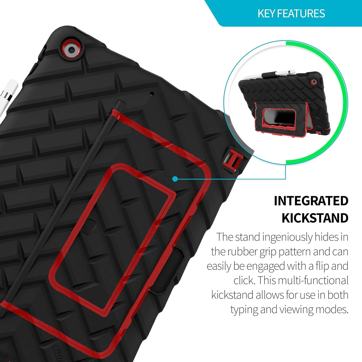 کاور محافظ Gumdrop Hideaway مناسب برای آیپد 10.2 اینچی اپل نسل 7 و 8 (2020) - محافظت در برابر ضربه و سقوط شدید (مشکی/قرمز)، مناسب برای کسب و کار و ملزومات اداری