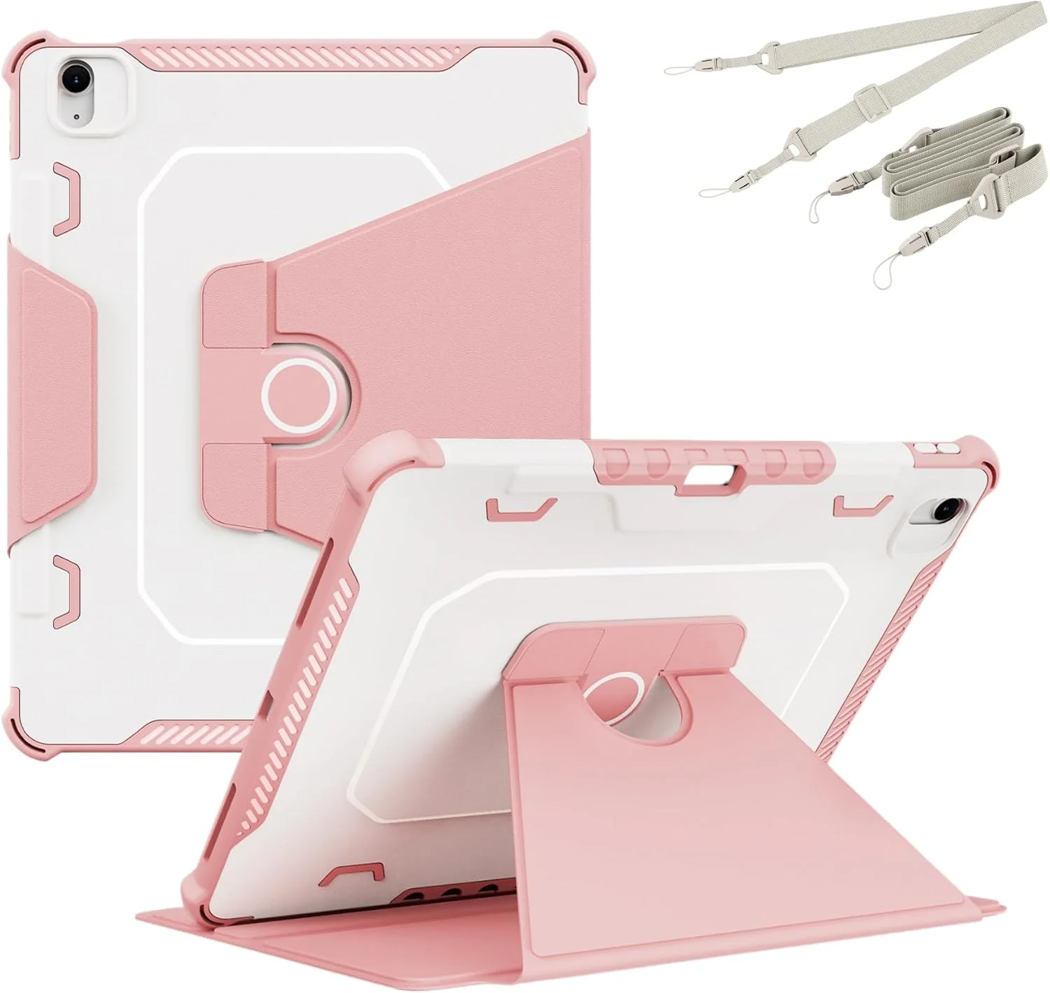 Arsey 360° Rotating Case for Ipad A16 11th Generation 11 Inch 2025/IPad 10th 10.9 Inch 2022 Gen with Pencil Holder Shoulder Strap, TPU+PC Magnetic Cover, Shockproof Dirtproof, Girly Pink