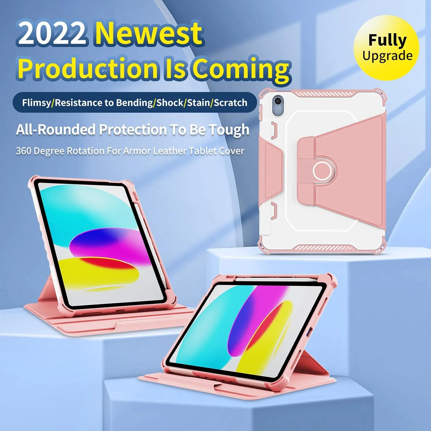 Arsey 360° Rotating Case for Ipad A16 11th Generation 11 Inch 2025/IPad 10th 10.9 Inch 2022 Gen with Pencil Holder Shoulder Strap, TPU+PC Magnetic Cover, Shockproof Dirtproof, Girly Pink