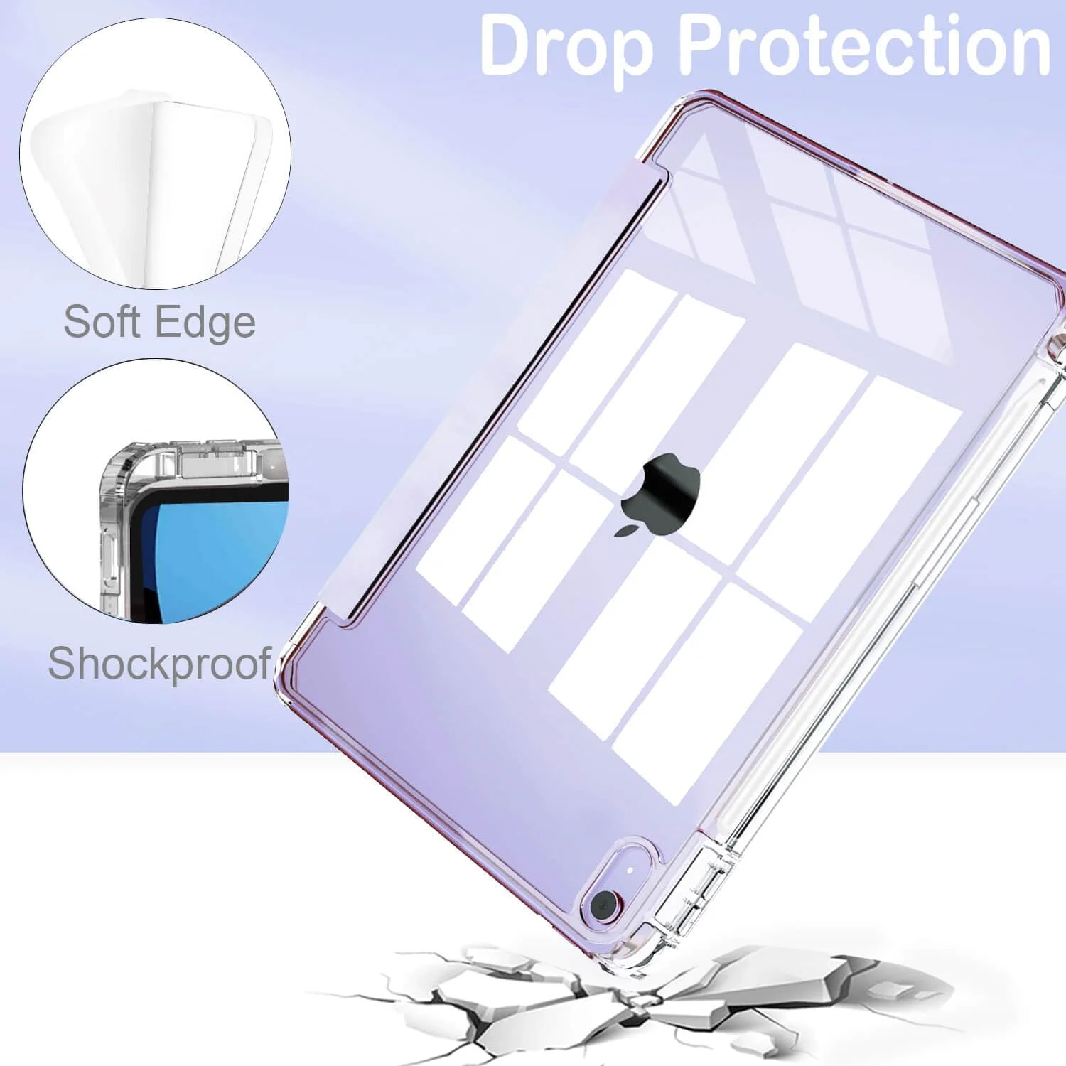 کاور Feams برای آیپد ایر 11 اینچی M2 (2024) / کاور آیپد ایر نسل 5، کاور سه تایی آیپد ایر نسل 5/4 10.9 اینچی 2022/2020 با پشت شفاف به همراه قابلیت خواب خودکار و جای قلم برای آیپد ایر 5/4، طرح دسته گل بنفش