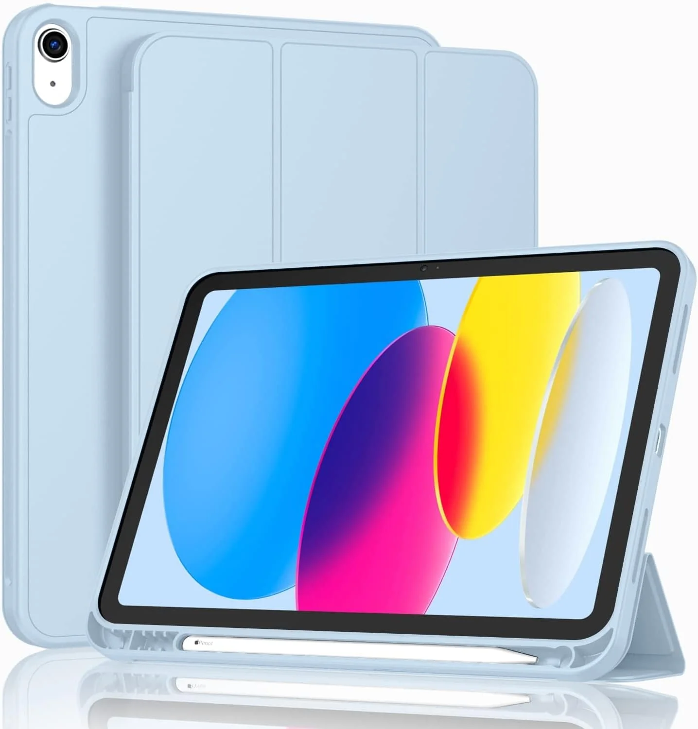 AWH New iPad 10.9 Inch Case 2022(10th Gen) with Pencil Holder,Trifold Stand Smart Case with Soft TPU Back,Auto Wake/Sleep (Sky Blue)
