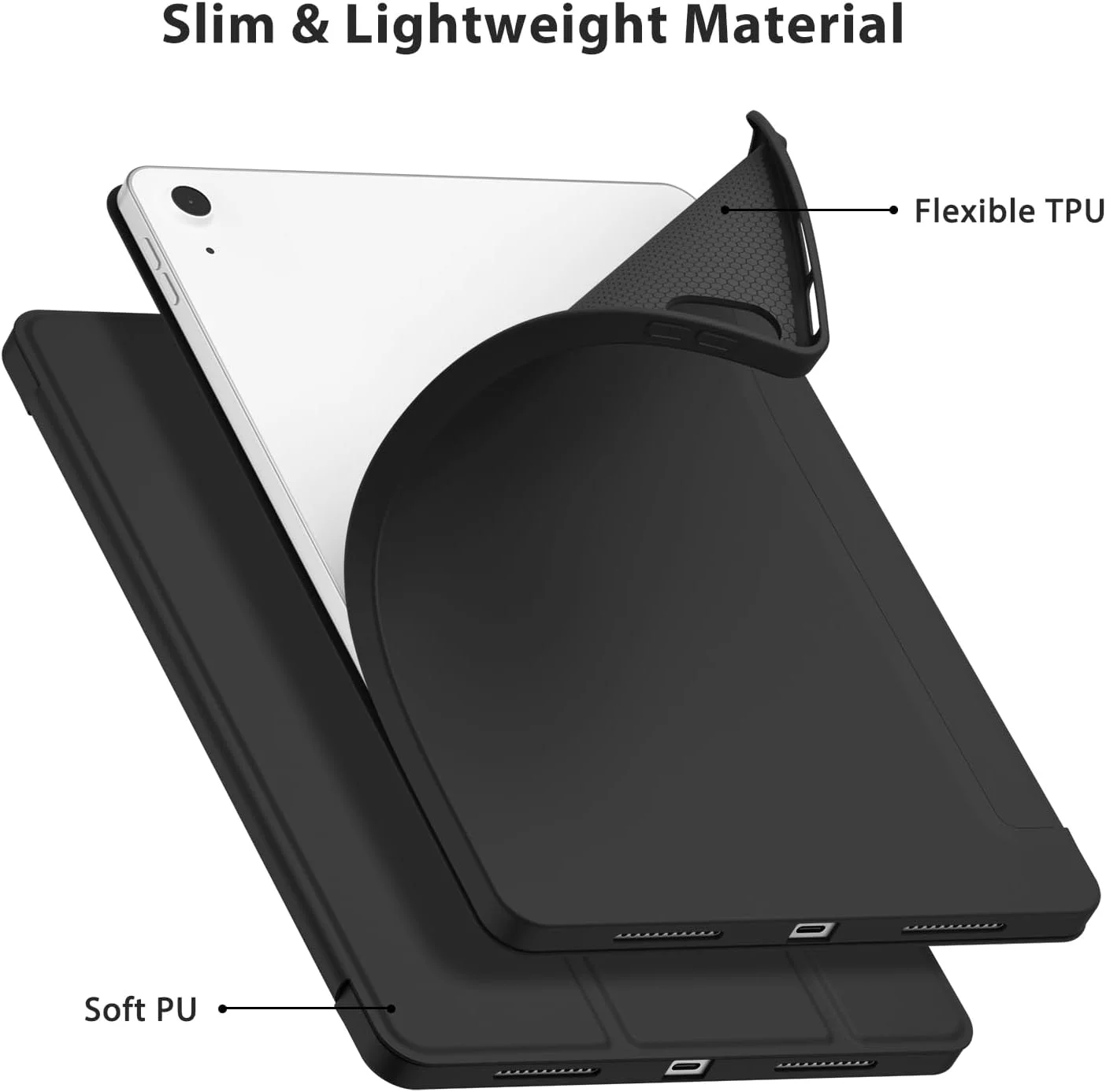 کاور آیپد (A16) نسل 11 اینچی 11 اینچ 2025 / نسل 10 اینچی 10.9 اینچ 2022، کاور محافظ باریک با روکش سخت و عملکرد بیدار/خواب خودکار برای آیپد 11/10 (مشکی)