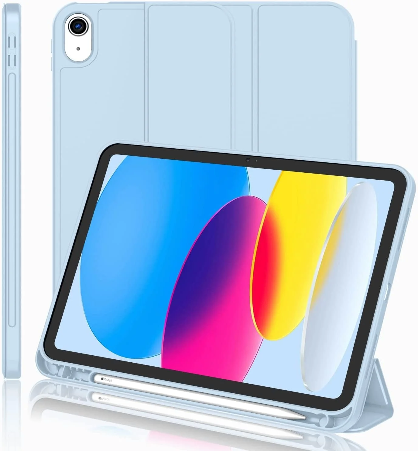 AWH New iPad 10.9 Inch Case 2022(10th Gen) with Pencil Holder,Trifold Stand Smart Case with Soft TPU Back,Auto Wake/Sleep (Sky Blue)