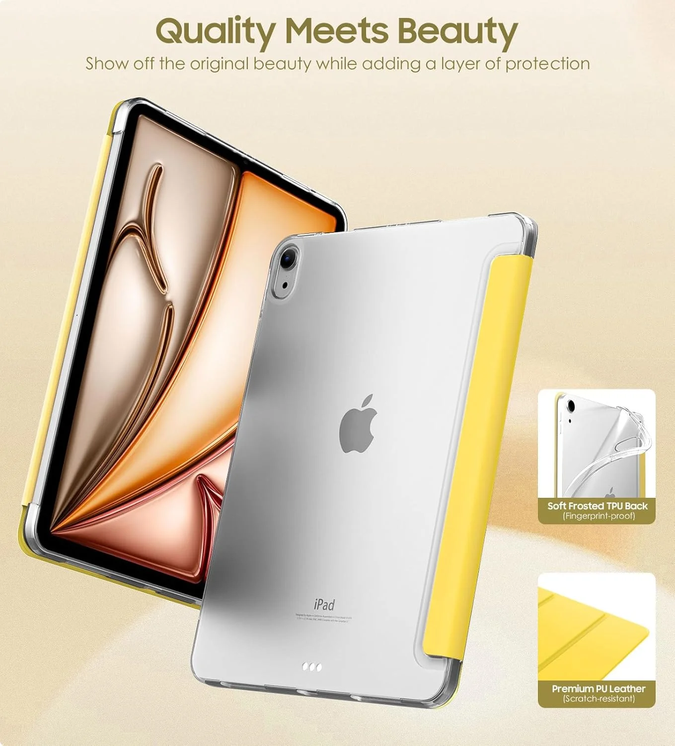 کاور آیپد ایر نسل ششم 11 اینچ (M2) 2024 MoKo، کاور آیپد ایر نسل پنجم/چهارم 10.9 اینچ 2022/2020، کاور TPU نرم برای آیپد ایر نسل 6/5/4، کاور باریک آیپد ایر، زرد روشن