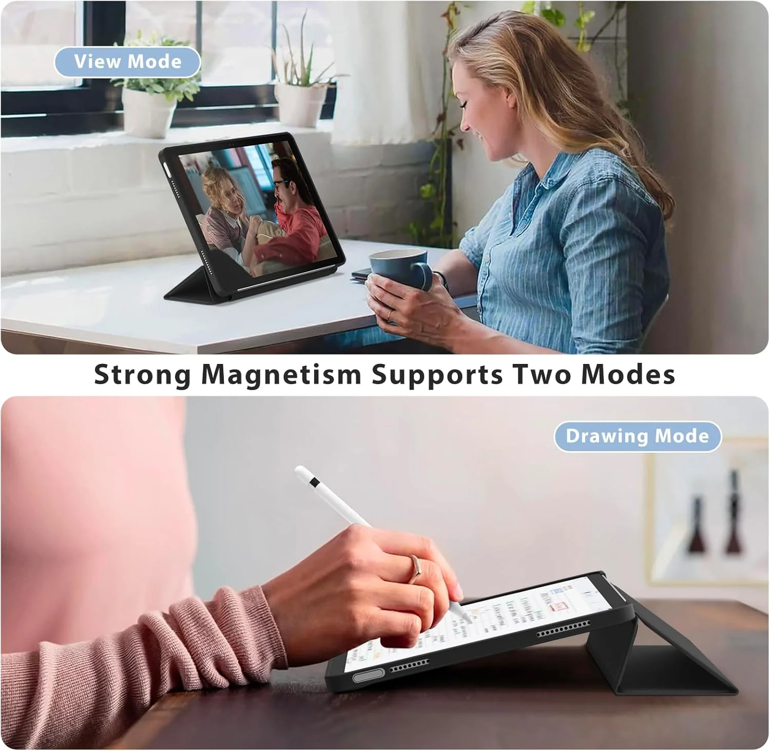 کاور آیپد (A16) نسل 11 اینچی 11 اینچ 2025 / نسل 10 اینچی 10.9 اینچ 2022، کاور محافظ باریک با روکش سخت و عملکرد بیدار/خواب خودکار برای آیپد 11/10 (مشکی)