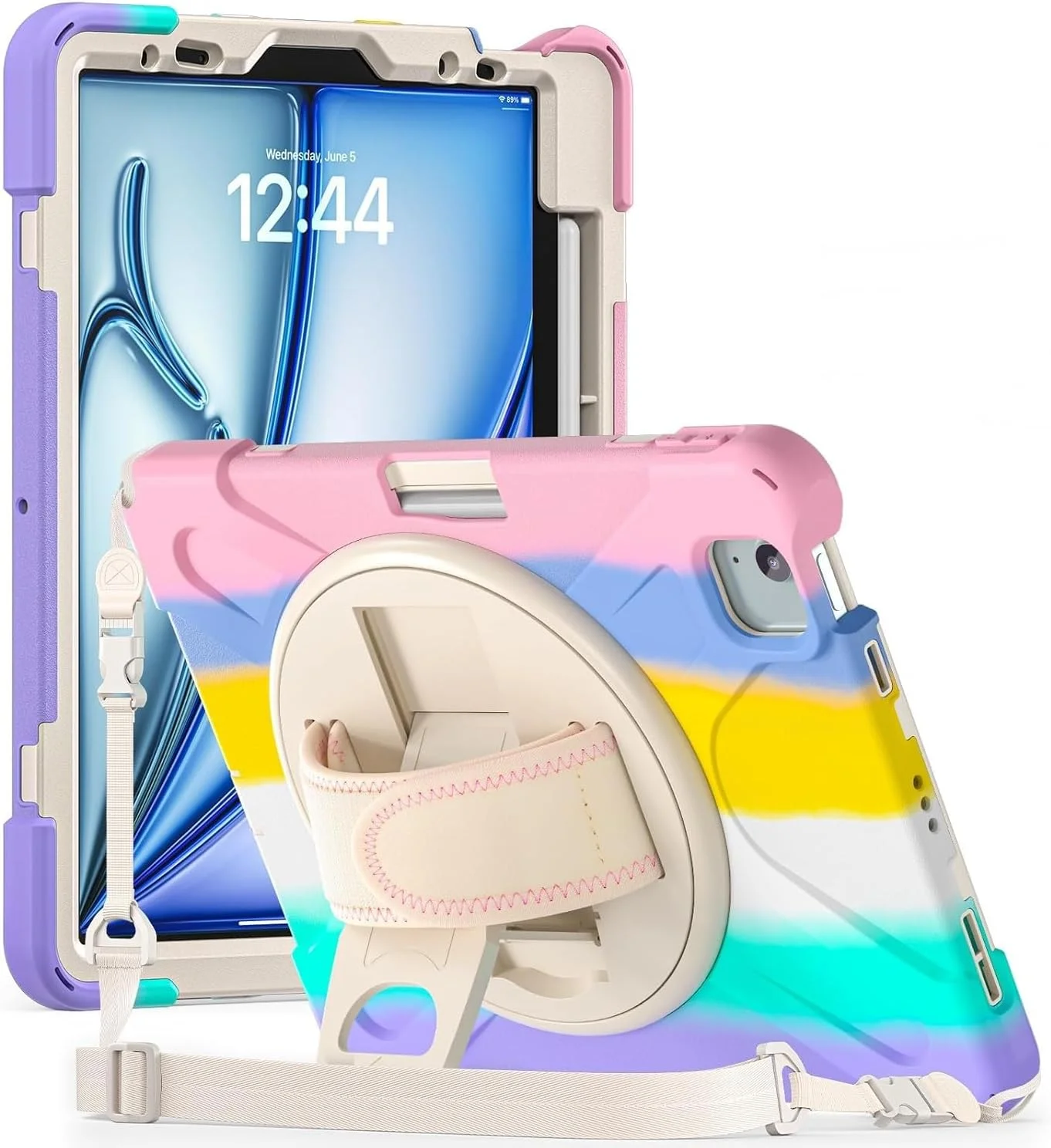 کاور محافظ سه لایه ProElite مدل Rugged Armor مناسب برای Apple iPad Air 4 10.9 اینچ با دستگیره، جای مداد و پایه چرخان، رنگین کمانی