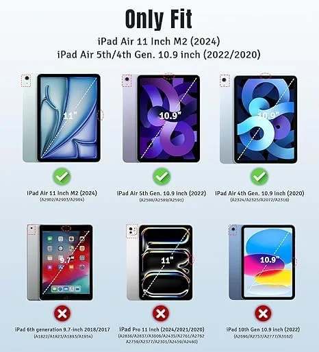 کاور ام تک مناسب برای آیپد ایر 11 اینچ M2 2024، آیپد ایر نسل پنجم 2022/آیپد ایر نسل چهارم 2020 10.9 اینچ، کاور پشتی سخت و نازک نیمه شفاف مناسب برای آیپد ایر، قابلیت بیدار شدن/به خواب رفتن خودکار، (صورتی)