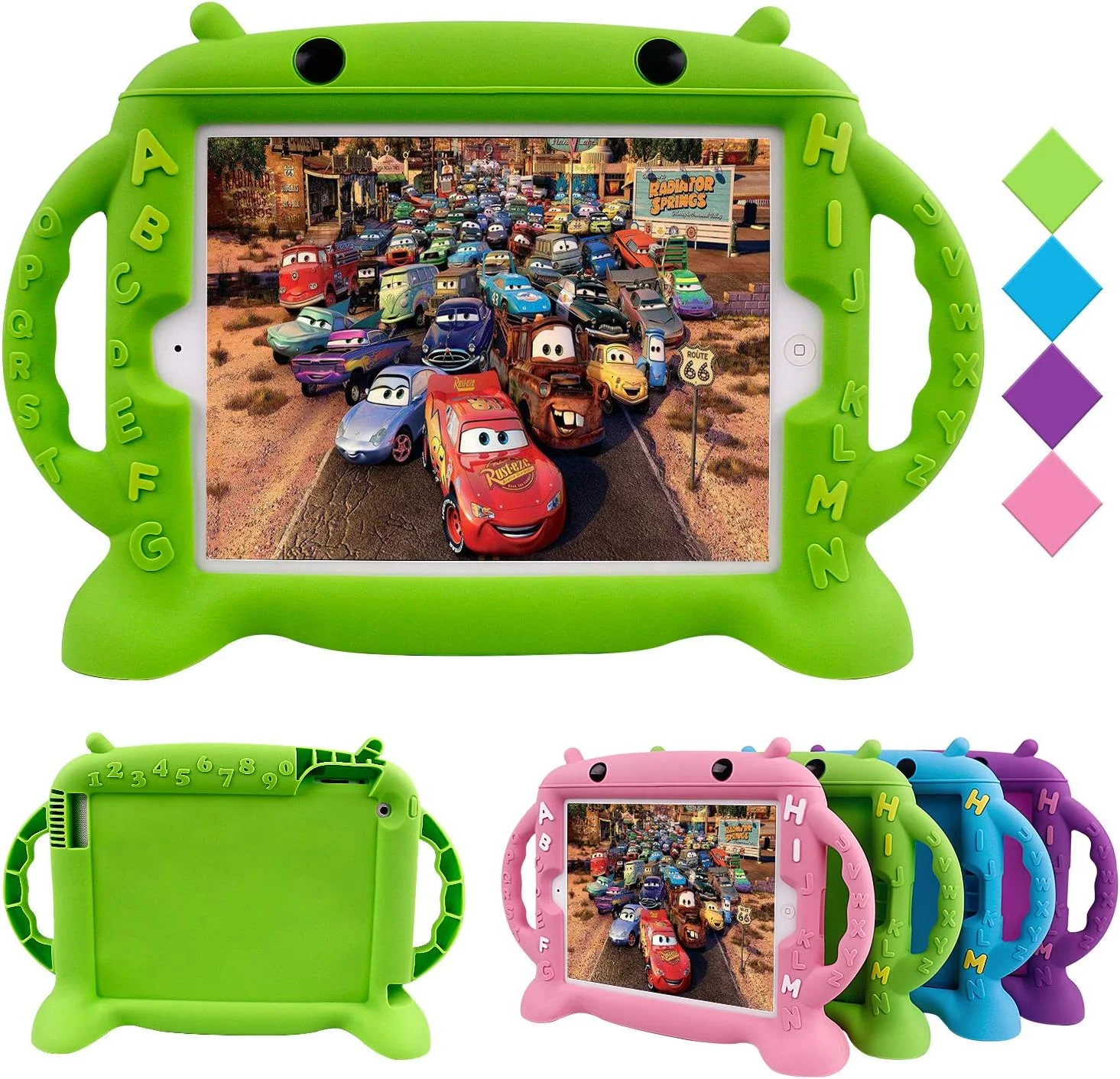 کاور آیپد 2 چین فای مخصوص کودکان، قاب سیلیکونی ضد ضربه با دسته و استند برای تبلت های نسل دوم، سوم و چهارم اپل آیپد - سبز مدل ZH-5411-C