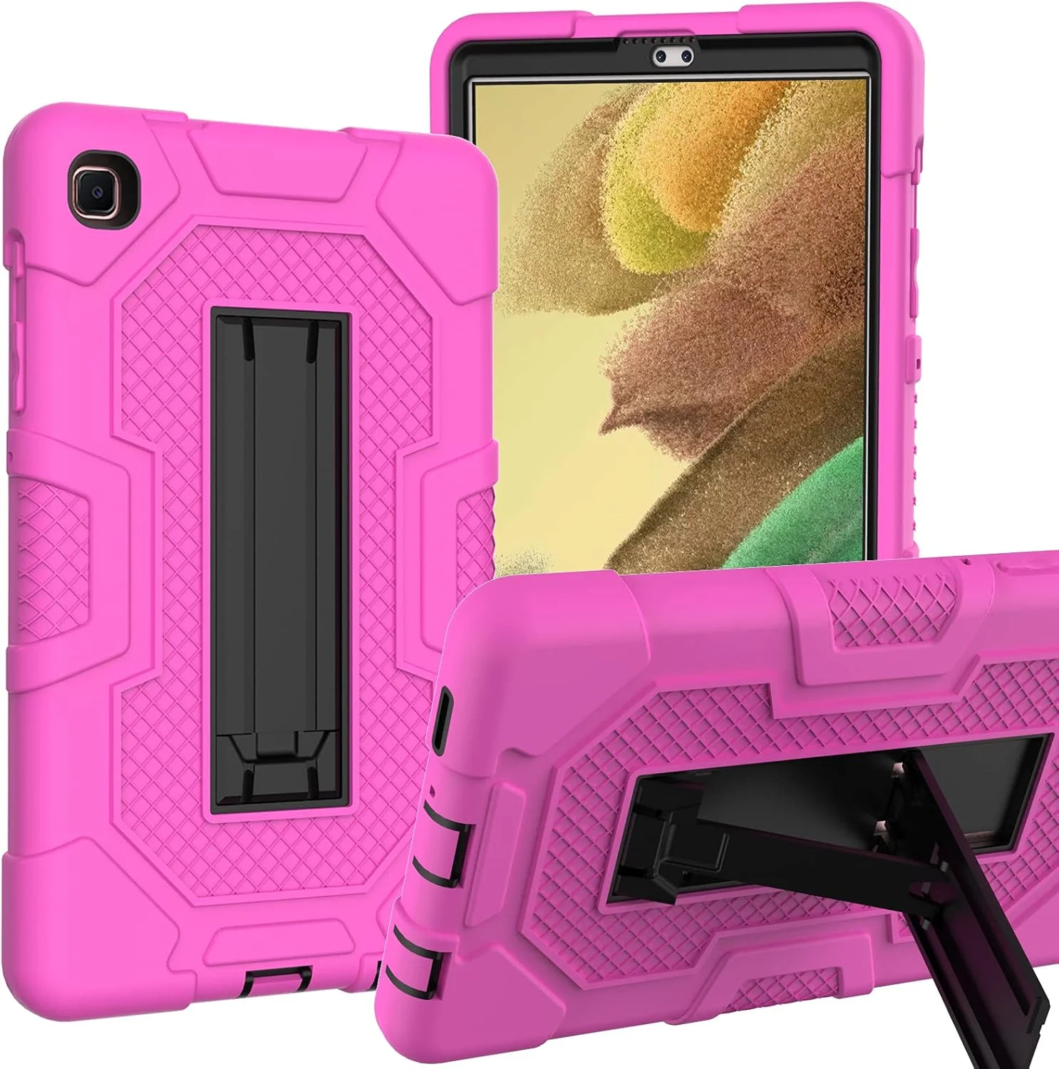 کاور محافظ تبلت سامسونگ گلکسی تب A7 Lite سایز 8.7 اینچ مدل 2021، کاور محافظ سه لایه ضد ضربه با استند برای تبلت تب A7 Lite 8.7 اینچی SM-T220/T225 مناسب کودکان، رزگلد + مشکی