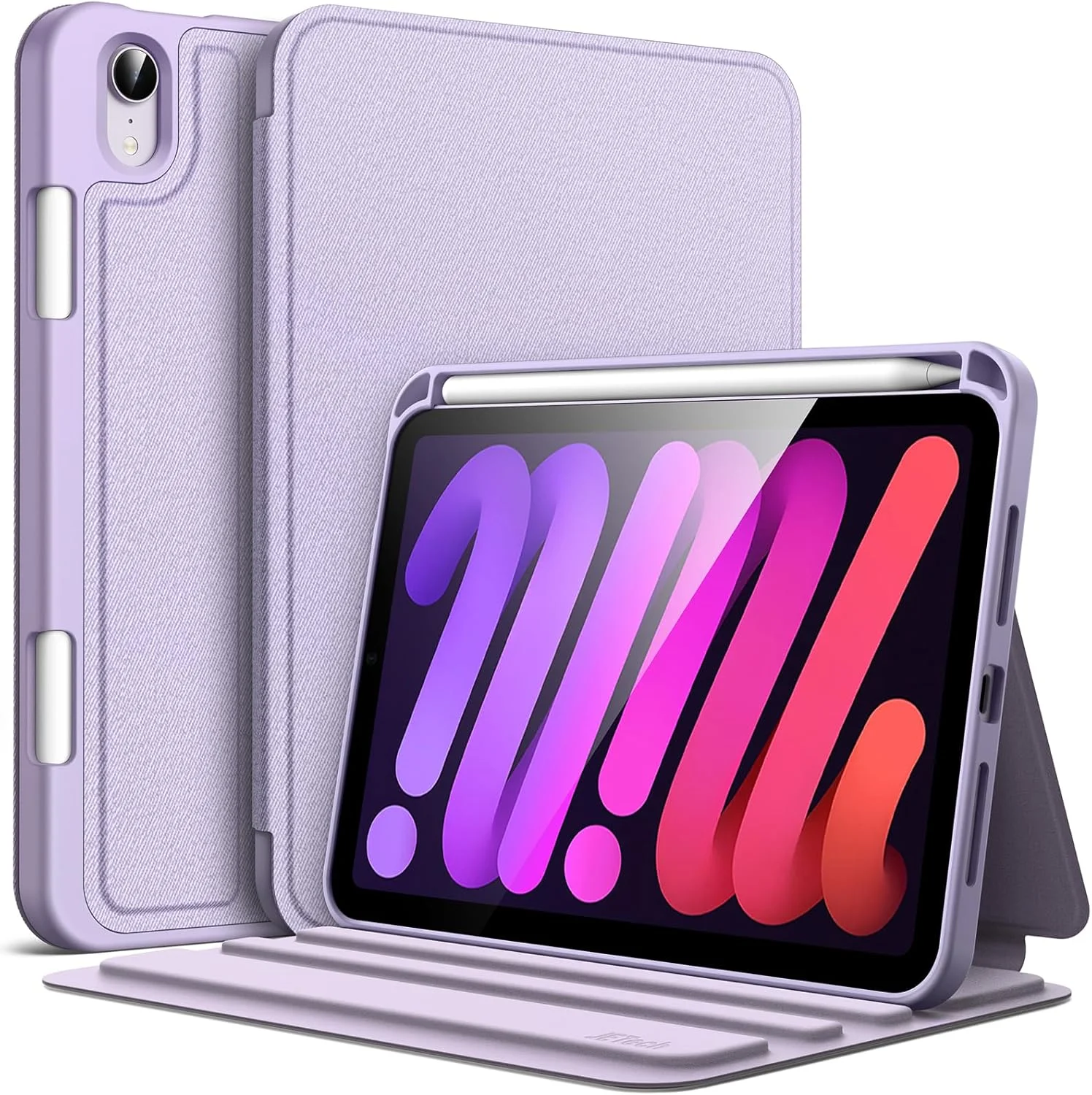 کاور JETech برای آیپد مینی (A17 Pro، مدل 2024، نسل 7) / مینی 6 (مدل 2021، نسل 6) با نگهدارنده قلم، کاور محافظ تبلت باریک با قابلیت استند، قابلیت تنظیم زاویه دید (بنفش)